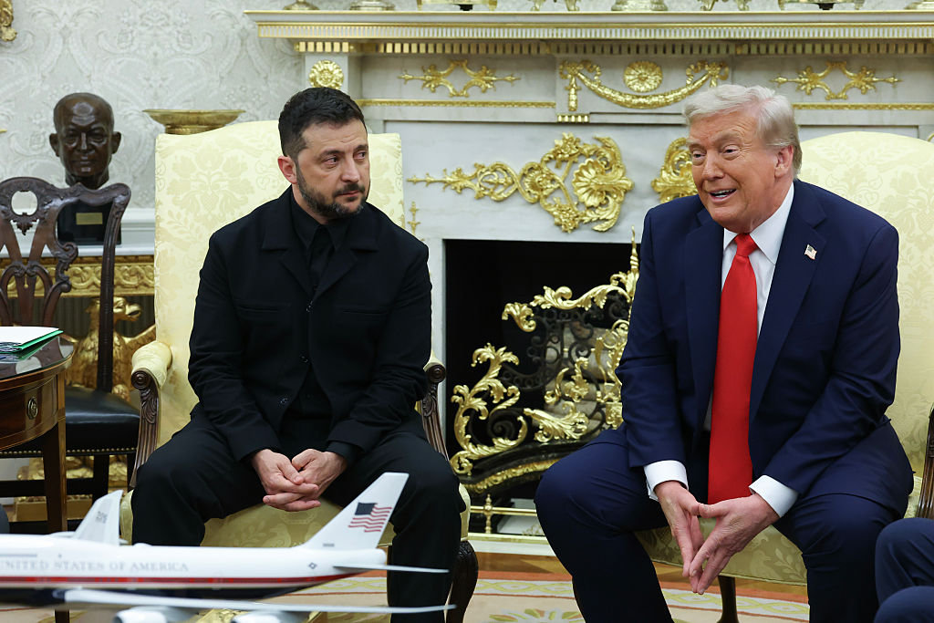 WASHINGTON, DC - AUGUST 18:  U.S. President Donald Trump meets with Ukrainian President Volodymyr Zelensky at the White House on August 18, 2025 in Washington, DC. President Trump is hosting President Zelensky in the Oval Office at the White House for a bilateral meeting and later an expanded meeting with European leaders to discuss a peace deal between Russia and Ukraine.  (Photo by Anna Moneymaker/Getty Images)