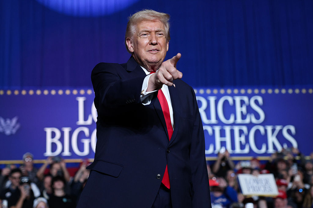 CLIVE, IOWA - JANUARY 27: U.S. President Donald Trump takes the stage to speak during a rally at the Horizon Events Center on January 27, 2026 in Clive, Iowa. President Trump returns to Iowa for a second time in his second term ahead of the mid-term elections.  (Photo by Win McNamee/Getty Images)
