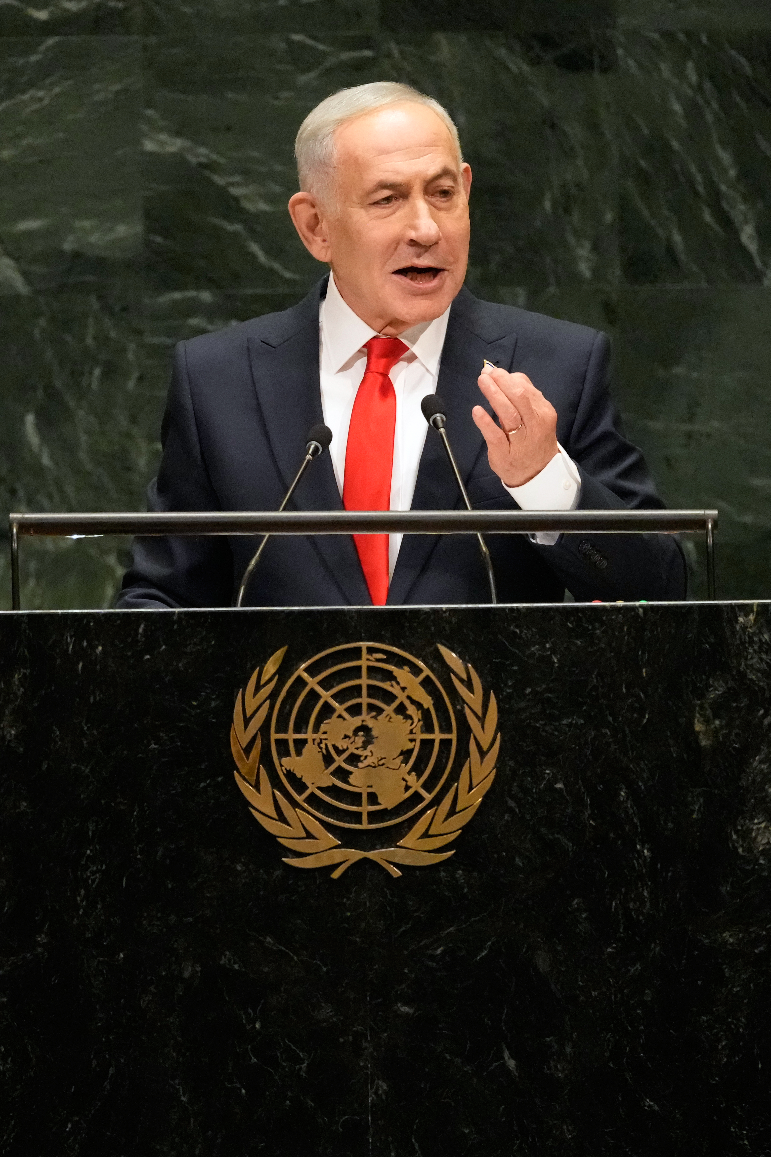 Israeli Prime Minister Benjamin Netanyahu speaks during the 81st session of the United Nations General Assembly at United Nations headquarters, Thursday, Sept. 24, 2026. (AP Photo/Seth Wenig)
