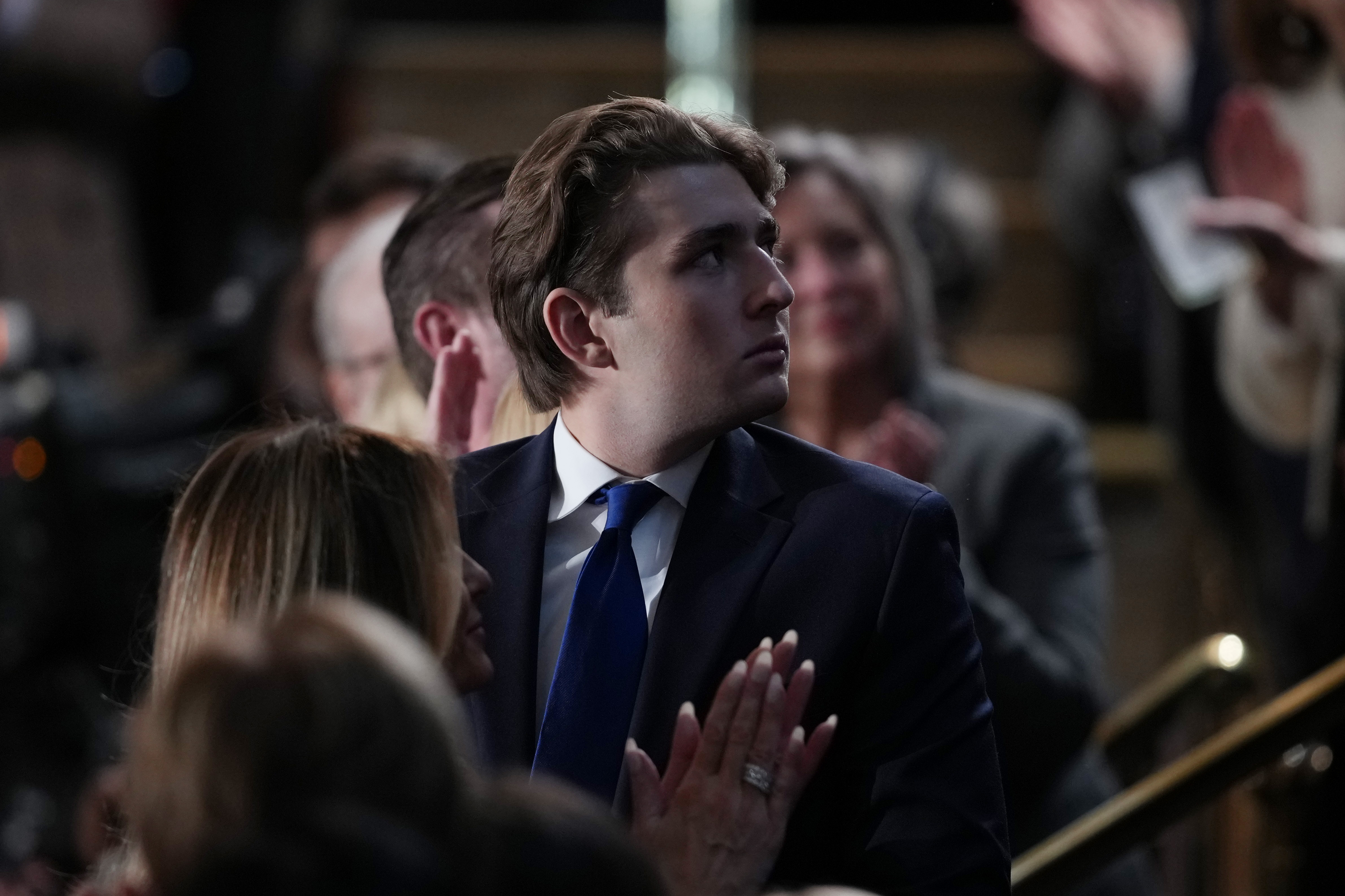 WASHINGTON, DC - FEBRUARY 24: Barron Trump attends the State of the Union address during a Joint Session of Congress at the U.S. Capitol on February 24, 2026, in Washington, DC. Trump delivered his address days after the Supreme Court struck down the administration's tariff strategy and amid a U.S. military buildup in the Persian Gulf threatening Iran. (Photo by Andrew Harnik/Getty Images)
