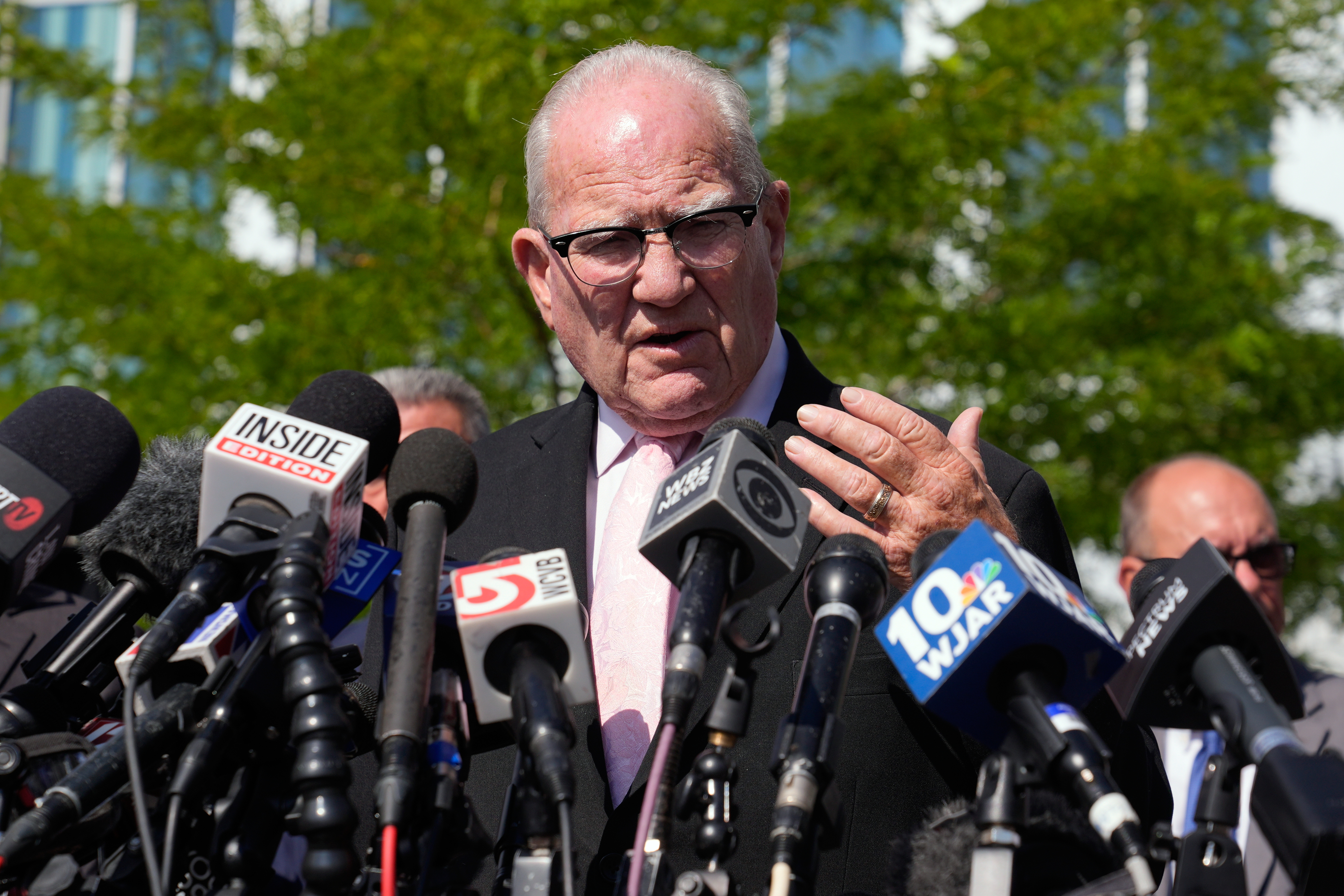 Lawyer Kevin Reddington speaks to media after the judge declared a mistrial in Lindsay Clancy's murder trial at Plymouth County Superior Court, Friday, Sept. 4, 2026, in Plymouth, Mass. (AP Photo/Charles Krupa)