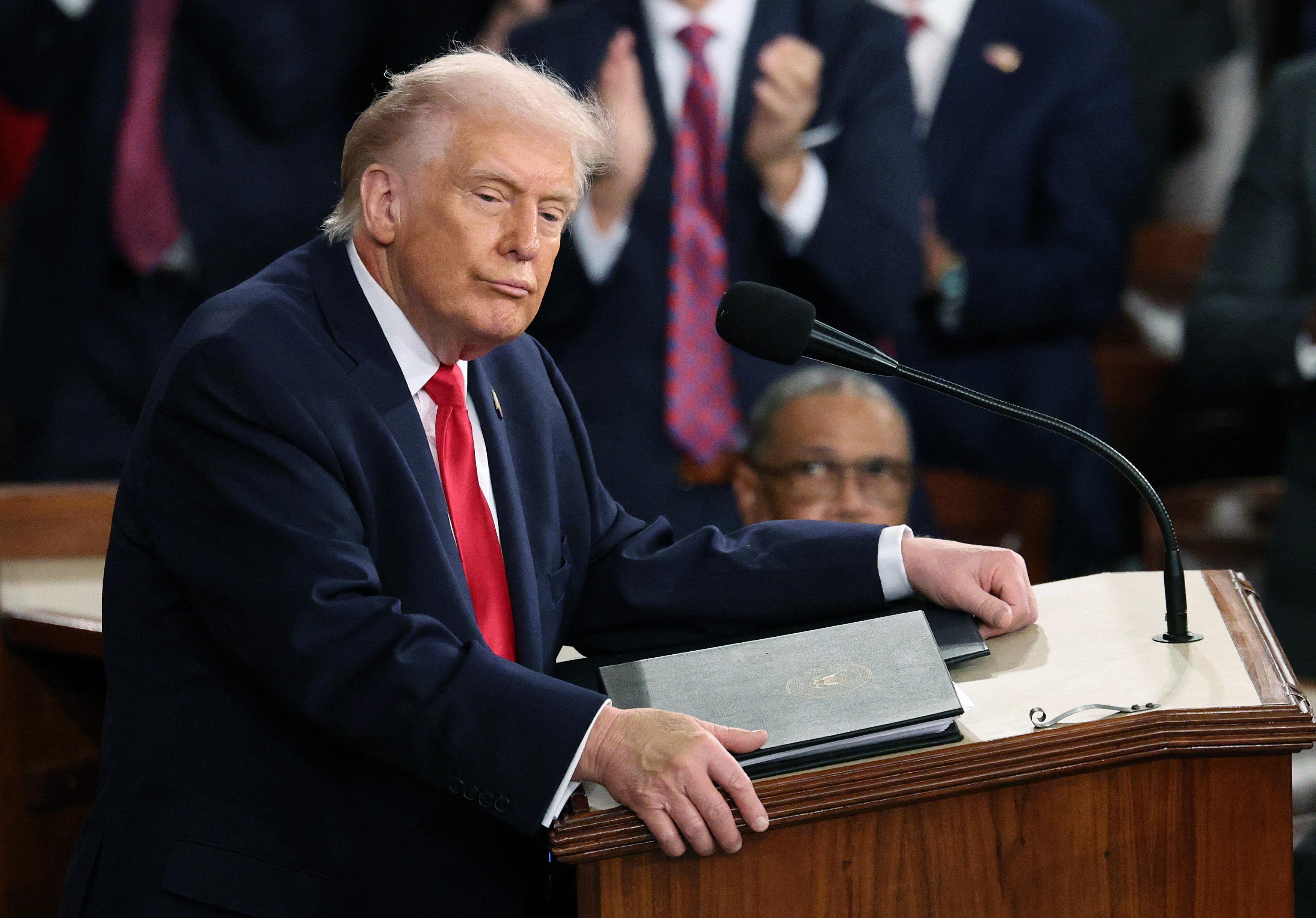 WASHINGTON, DC - FEBRUARY 24: U.S. President Donald Trump delivers his State of the Union address during a Joint Session of Congress at the U.S. Capitol on February 24, 2026, in Washington, DC. Trump delivered his address days after the Supreme Court struck down the administration's tariff strategy and amid a U.S. military buildup in the Persian Gulf threatening Iran. (Photo by Win McNamee/Getty Images)