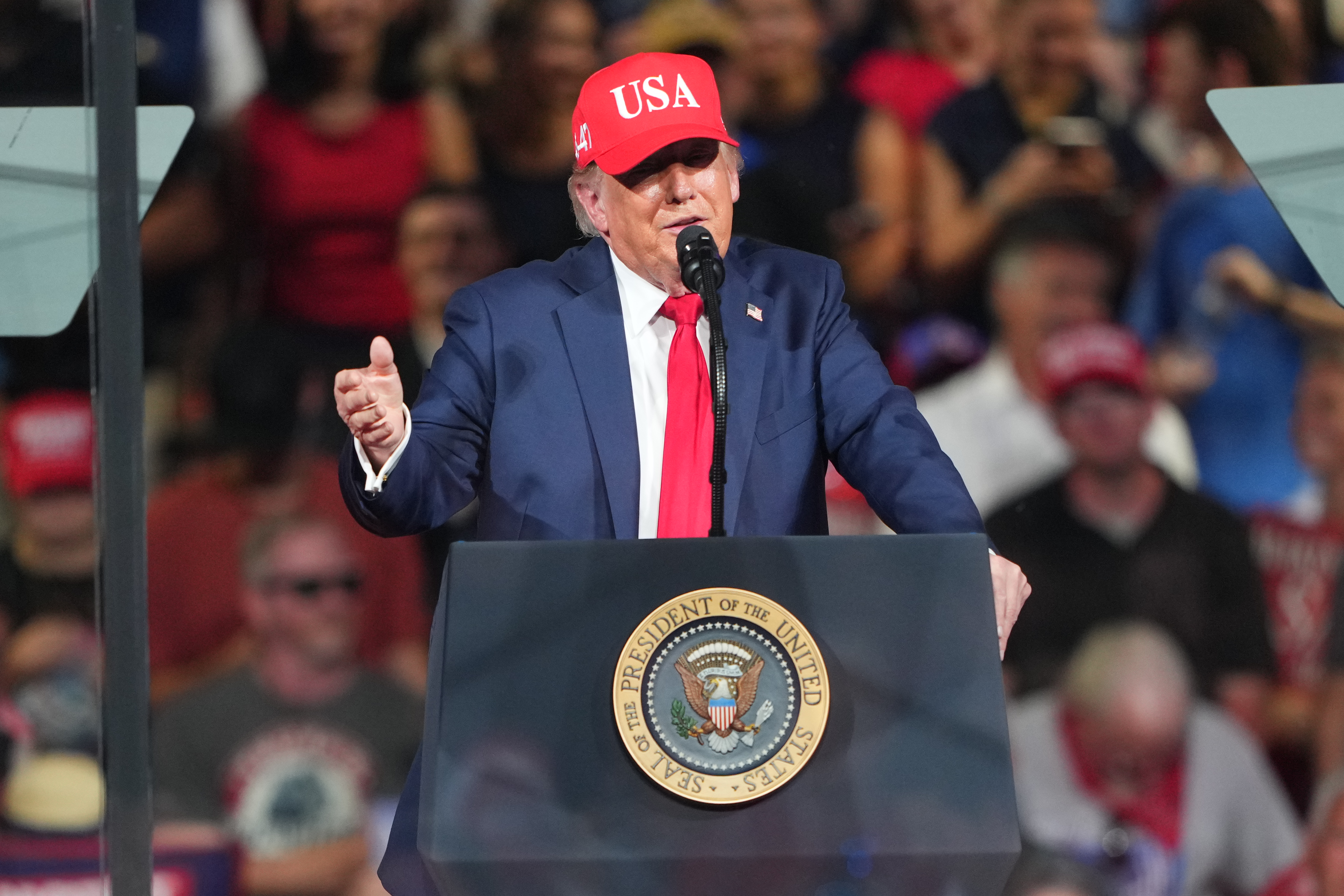 President Donald Trump speaks during a campaign rally at the Gastonia Municipal Airport, Wednesday, Sept. 16, 2026, in Gastonia, N.C. (AP Photo/Matt Kelley)