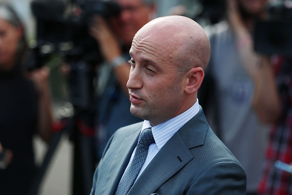 WASHINGTON, DC - OCTOBER 06: Deputy White House Chief of Staff Stephen Miller speaks to reporters outside of the White House on October 06, 2025 in Washington, DC. Miller spoke about recent reaction to the Trump administration deploying federal agents and National Guard members to U.S. cities. (Photo by Anna Moneymaker/Getty Images)
