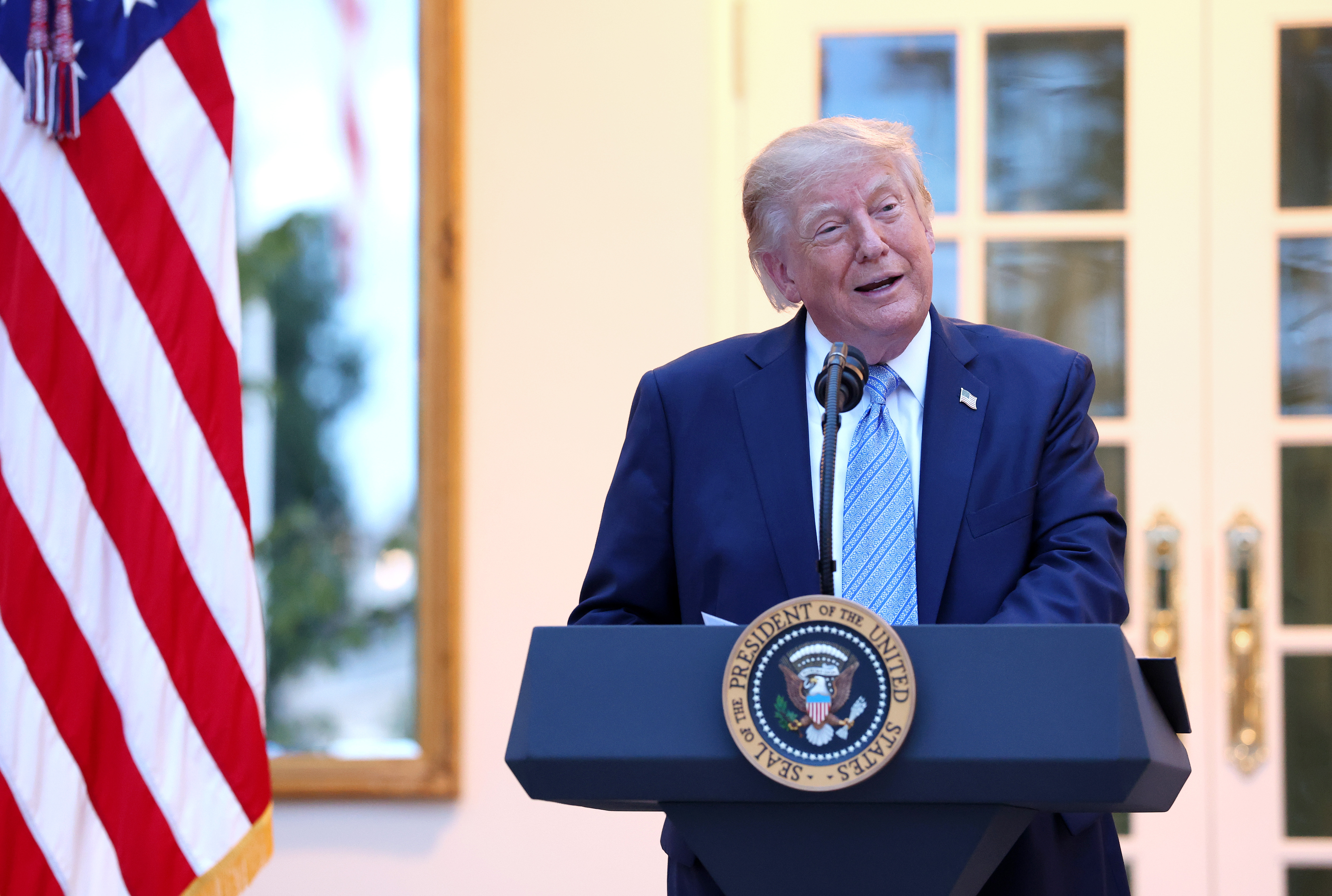 WASHINGTON, DC - SEPTEMBER 17: U.S. President Donald Trump speaks at a dinner in the Rose Garden of the White House on September 17, 2026 in Washington, DC. Trump is hosting the dinner for more than 100 hunters, anglers and outdoor industry leaders. (Photo by Anna Moneymaker/Getty Images)