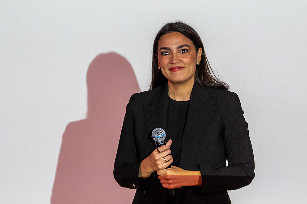 NEW YORK, NEW YORK - MAY 2: Rep. Alexandria Ocasio-Cortez (D-NY) departs from a town hall gathering on May 2, 2025 in New York City. U.S. Rep. Alexandria Ocasio-Cortez (D-NY) has been traveling across the United States with Sen. Bernie Sanders (I-VT) on his