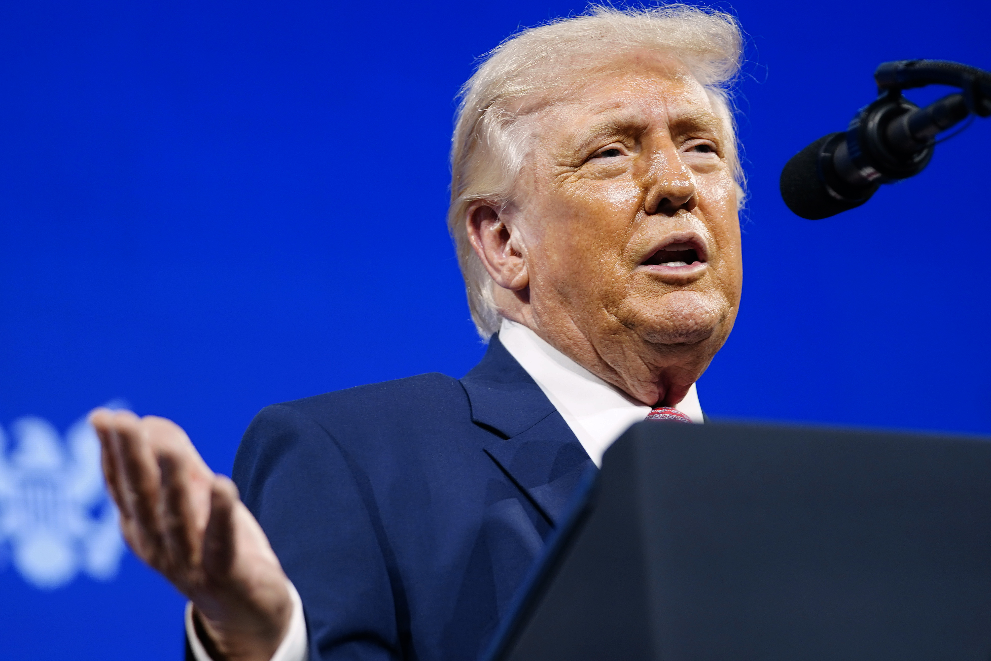 MIAMI BEACH, FLORIDA - MARCH 27: U.S. President Donald Trump speaks at the FII PRIORITY Summit at the Faena Hotel on March 27, 2026 in Miami Beach, Florida. This is the second year President Trump has spoken at the Saudi-backed investment summit. (Photo by Nathan Howard/Getty Images)