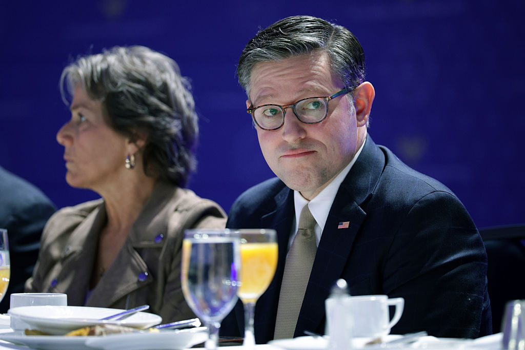 WASHINGTON, DC - FEBRUARY 05:  Speaker of the House Mike Johnson (R-LA) attends the 74th annual National Prayer Breakfast at the Washington Hilton on February 5, 2026 in Washington, DC. President Trump is joined by bipartisan Congressional members, business, and religious leaders to pray for the nation. (Photo by Alex Wong/Getty Images)