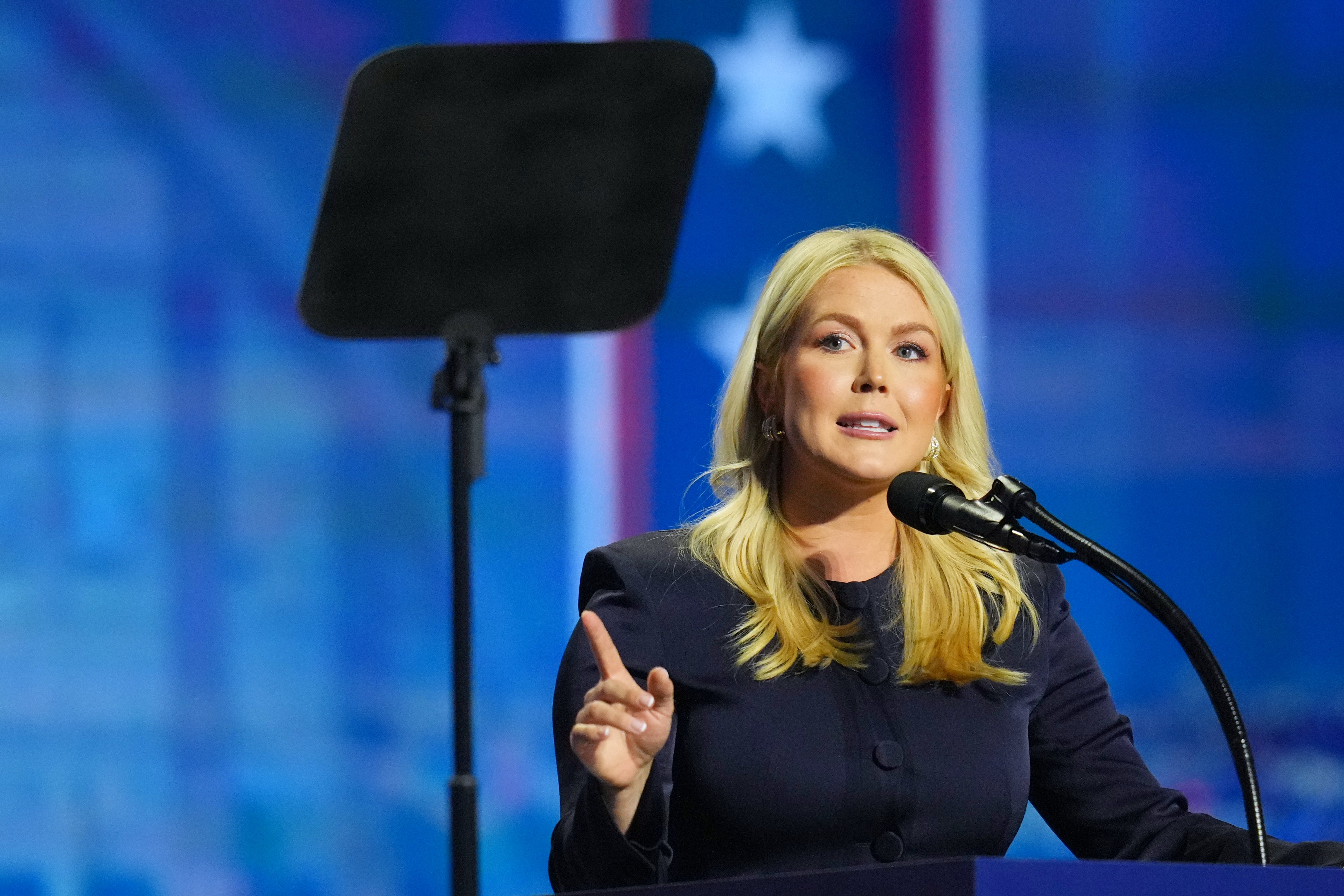 Former White House press secretary Karoline Leavitt speaks at the Republican convention Thursday, Sept. 10, 2026, in Dallas. (AP Photo/Julio Cortez)