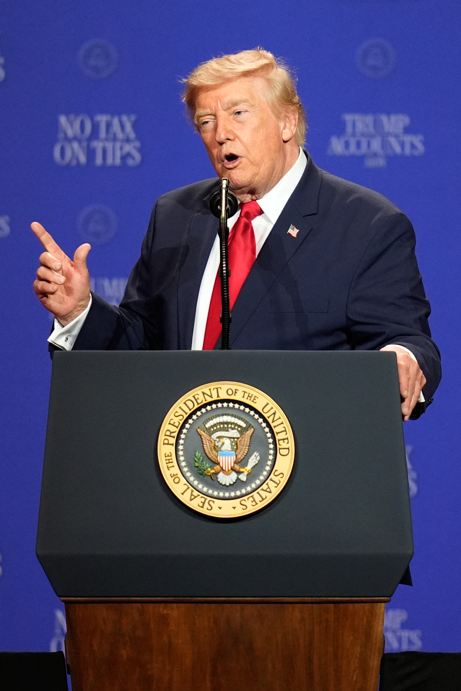 President Donald Trump speaks at an event at the Red Rock Casino Resort and Spa in Las Vegas, Wednesday, Aug. 5, 2026. (AP Photo/John Locher)