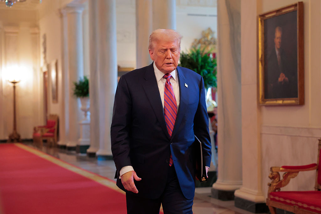 WASHINGTON, DC - JULY 18: U.S. President Donald Trump arrives for a signing ceremony for the “GENIUS Act” in the East Room of the White House July 18, 2025 in Washington, DC.  The act, formally known as the Guiding and Establishing National Innovation for U.S. Stablecoins Act, was passed this week by the U.S. Congress.. (Photo by Anna Moneymaker/Getty Images)
