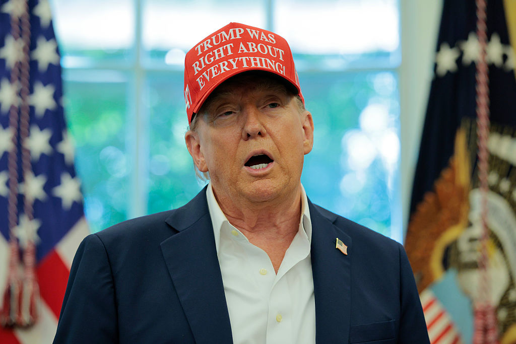 WASHINGTON, DC - AUGUST 22: U.S. President Donald Trump speaks in the Oval Office  August 22, 2025 in Washington, DC.  Trump announced the FIFA World Cup 2026 draw will take place at The Kennedy Center.   (Photo by Chip Somodevilla/Getty Images)