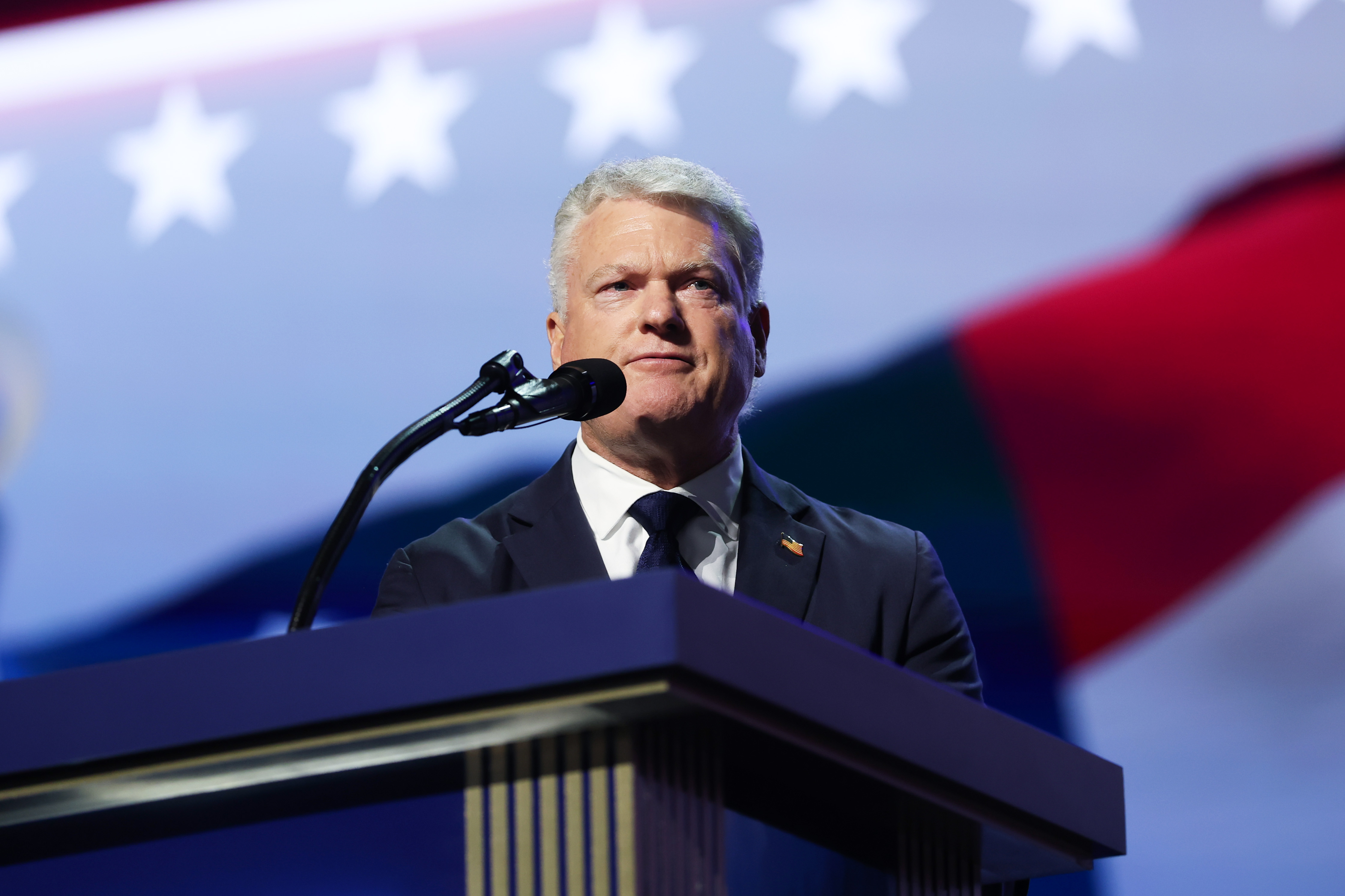 DALLAS, TEXAS - SEPTEMBER 09:  Georgia Republican Senate candidate, U.S. Rep. Mike Collins (R-GA) speaks on stage on the first day of the 2026 Republican National Convention at the American Airlines Center on September 09, 2026 in Dallas, Texas. U.S. President Donald Trump will headline the Republican National Committee's first-ever midterm convention as he aims to highlight his administration’s achievements and rally support for GOP candidates just two months before the upcoming elections being held on November 3. (Photo by Kevin Dietsch/Getty Images)