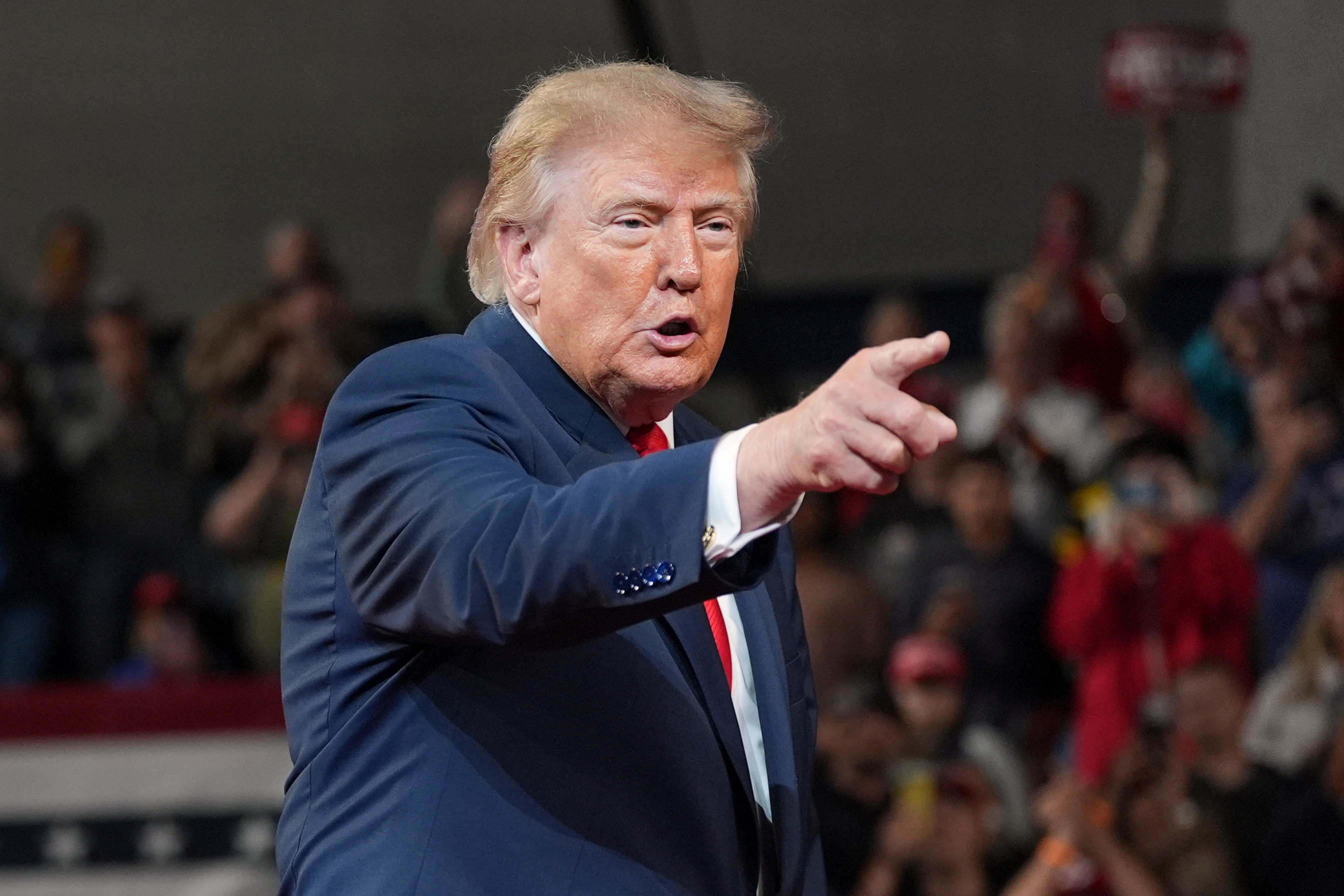 President Donald Trump departs a campaign rally at F&M Bank Arena, Saturday, Oct. 10, 2026, in Clarksville, Tenn. (AP Photo/Alex Brandon)