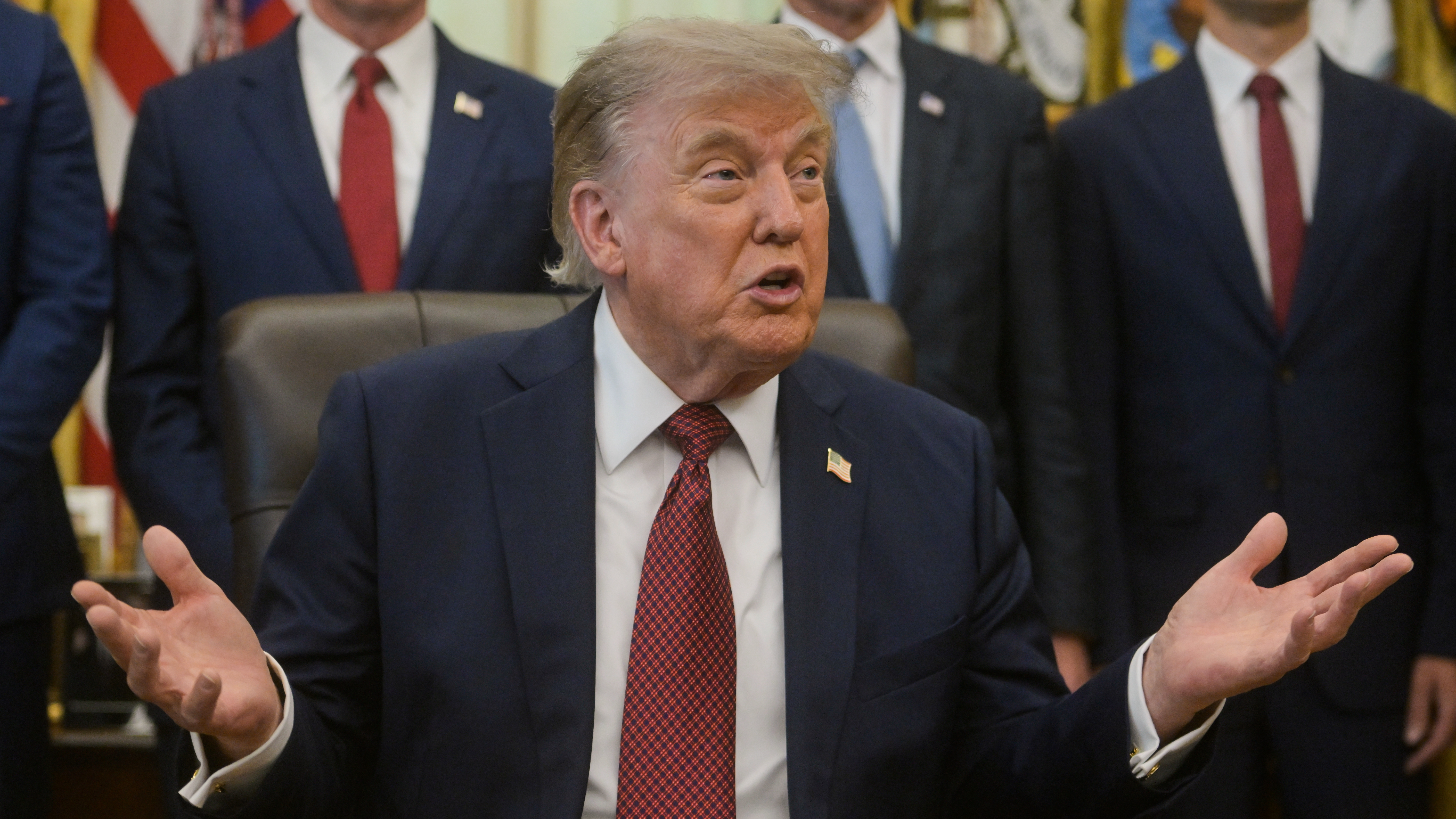President Donald Trump speaks in the Oval Office of the White House, Friday, July 24, 2026, in Washington. (AP Photo/Rod Lamkey, Jr.)