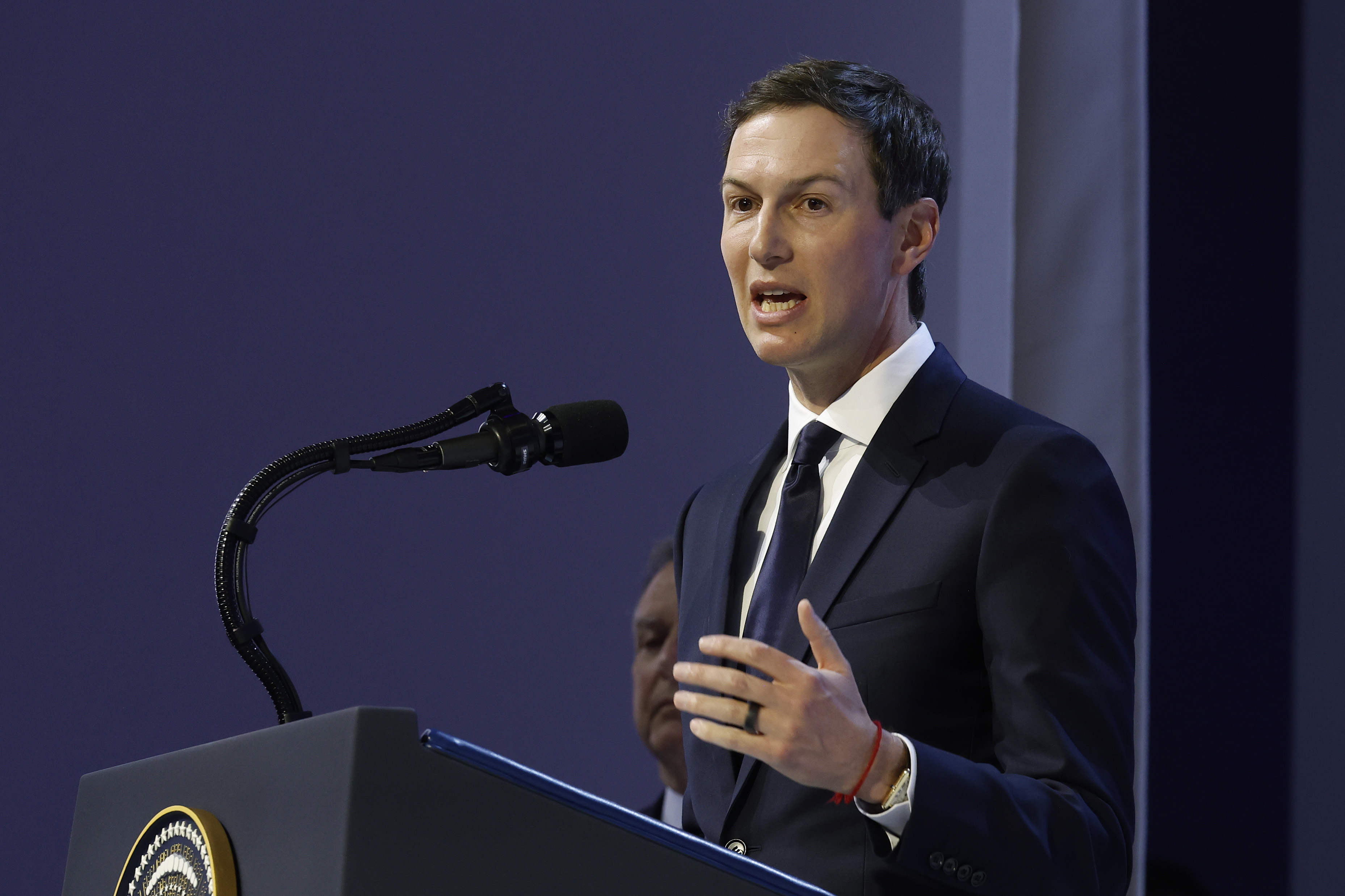 DAVOS, SWITZERLAND - JANUARY 22: U.S. President Donald Trump's son-in-law Jared Kushner speaks after the President held a signing ceremony for the “Board of Peace” at the&nbsp;World Economic Forum (WEF) on January 22, 2026 in Davos, Switzerland. The US-backed “Board of Peace” is intended to administer the fragile ceasefire in the Gaza Strip after the war between Israel and Hamas. The final makeup of the board has not been confirmed. (Photo by Chip Somodevilla/Getty Images)