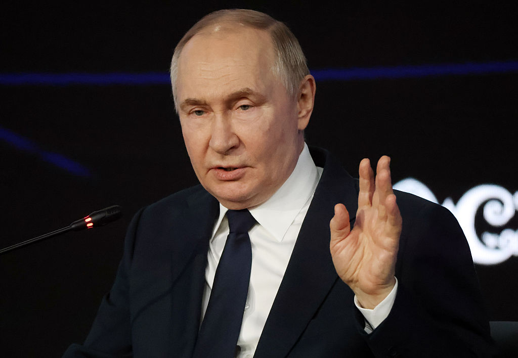 MOSCOW, RUSSIA - JULY 3 (RUSSIA OUT) Russian President Vladimir Putin speaks during the New Ideas For New Times Forum at the Russia National Center,  July 3, 2025, in Moscow, Russia. Putin visited a forum, hosted by Kremlin-backed Agency for Strategic Initiatives, prior to his announced telephone call with U.S. President Donald Trump. (Photo by Contributor/Getty Images)