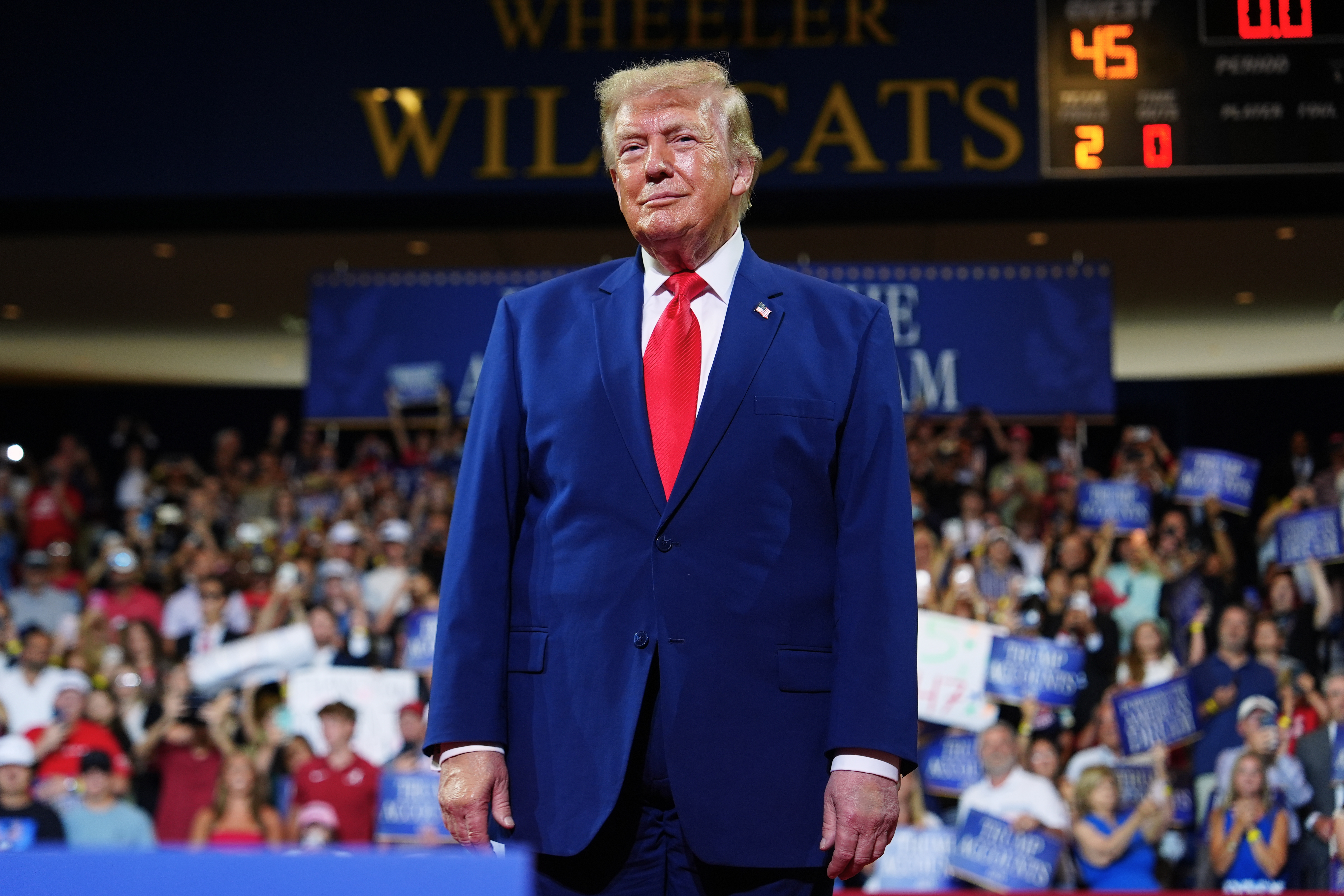 President Donald Trump speaks at Wheeler High School, Wednesday, July 22, 2026, in Marietta, Ga. (AP Photo/Julia Demaree Nikhinson)