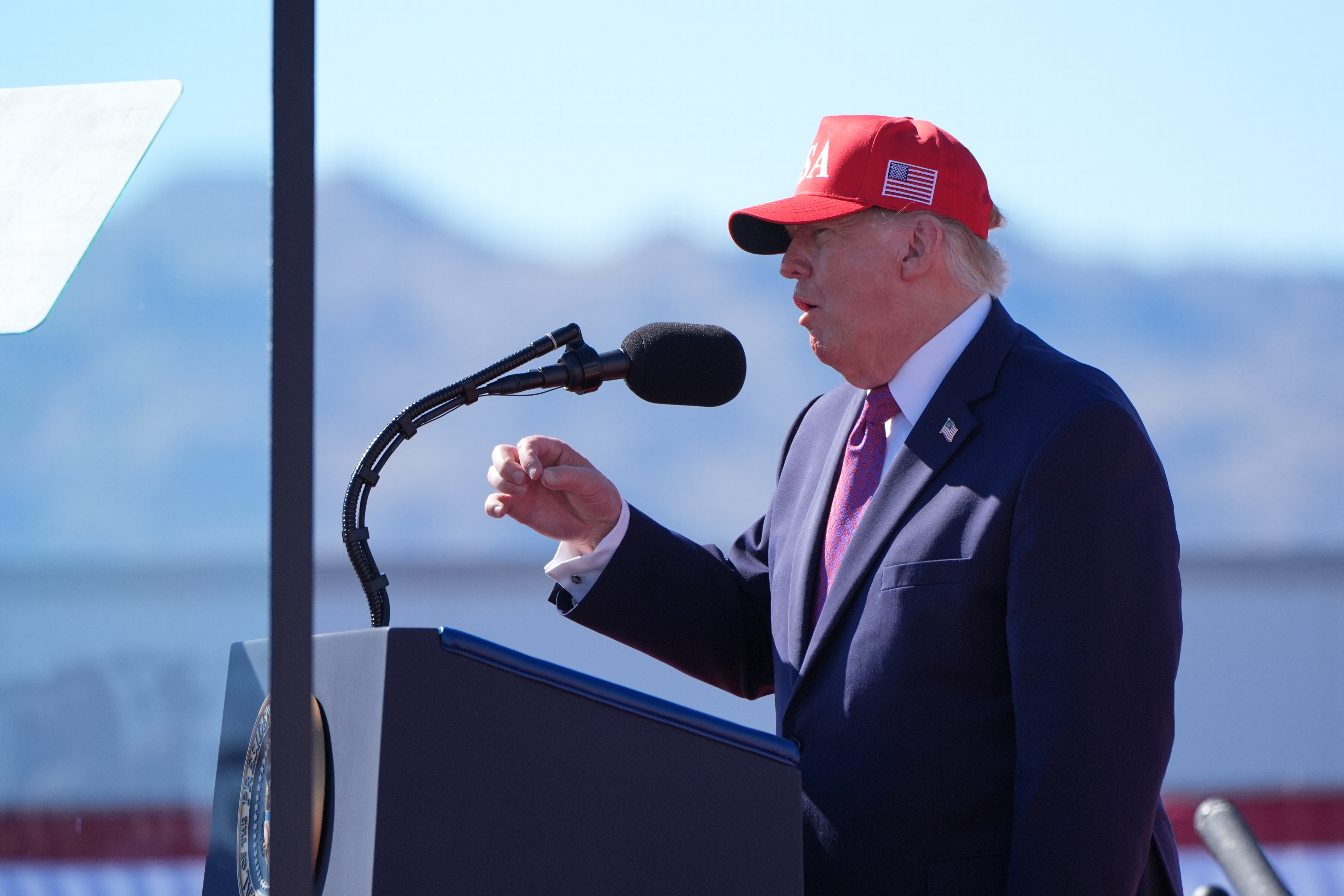 President Donald Trump speaks at a campaign rally at Laughlin Bullhead International Airport, Wednesday, Oct. 14, 2026, in Bullhead, Ariz. (AP Photo/Alex Brandon)