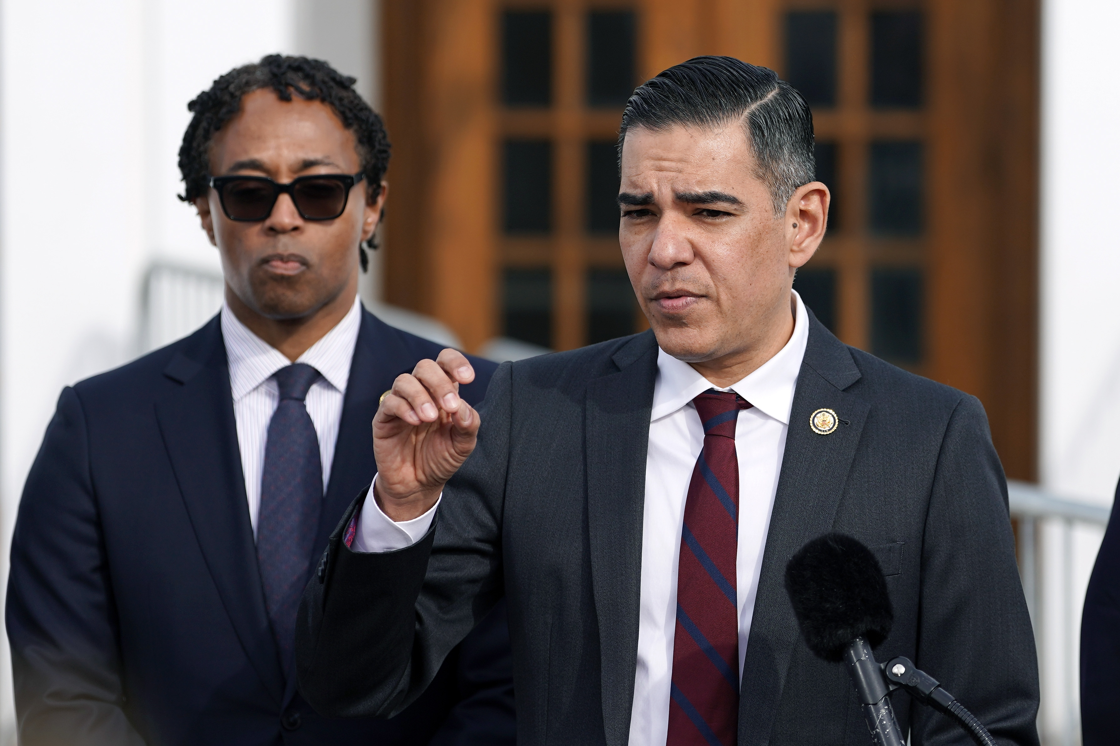 CHAPPAQUA, NEW YORK - FEBRUARY 26: U.S. Rep. Robert Garcia (D-CA) speaks to the press as former U.S. Secretary of State Hillary Clinton testifies in a closed-door deposition with the House Oversight Committee at the Chappaqua Performing Arts Center on February 26, 2026 in Chappaqua, New York. Former Secretary of State Hillary Clinton is set to provide testimony to the Republican-led House Oversight Committee as part of an ongoing inquiry into the late sex offender Jeffrey Epstein case. Former U.S. President Bill Clinton is expected to testify tomorrow. (Photo by David Dee Delgado/Getty Images)