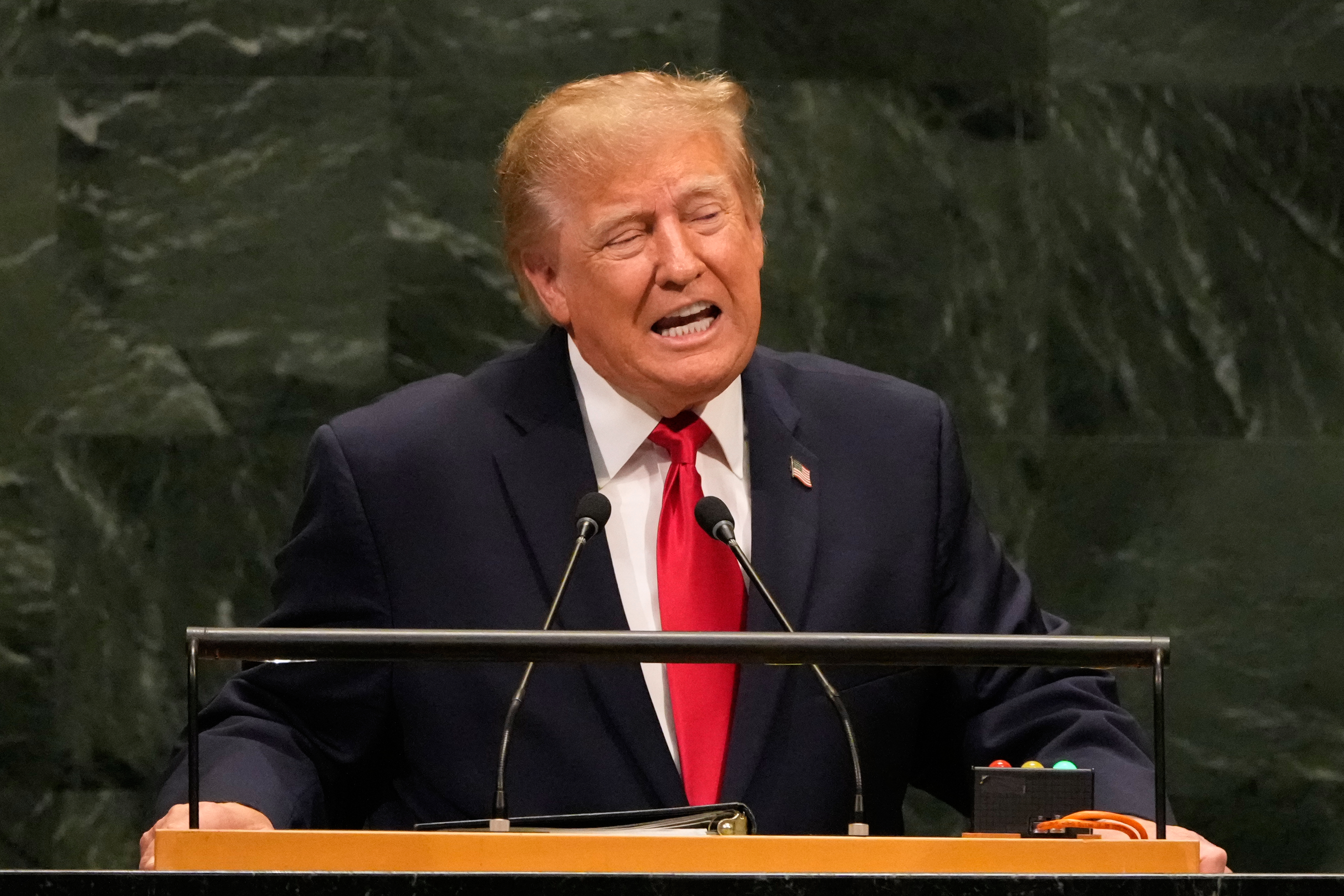 United States President Donald Trump speaks during the 81st session of the United Nations General Assembly at United Nations headquarters, Tuesday, Sept. 22, 2026. (AP Photo/Seth Wenig)