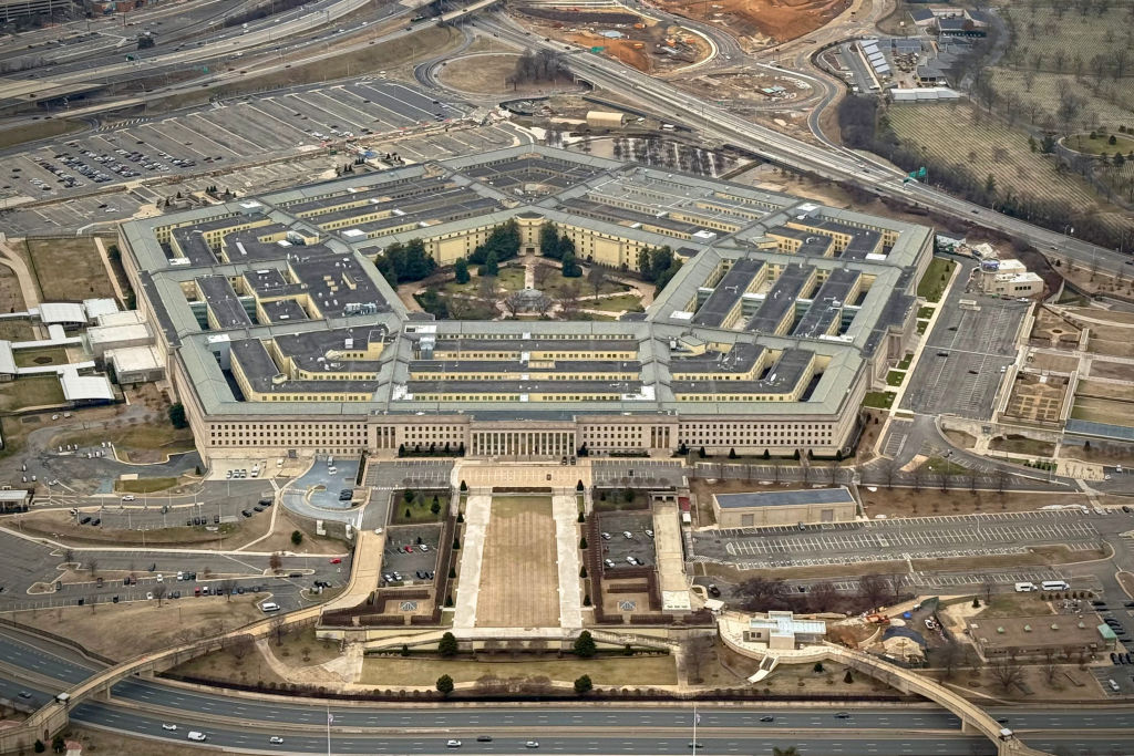 WASHINGTON, DC - FEBRUARY 08: The Pentagon, the home of the U.S. Department of Defense, is seen from the air on February 8, 2025, in Washington, DC. (Photo by J. David Ake/Getty Images)