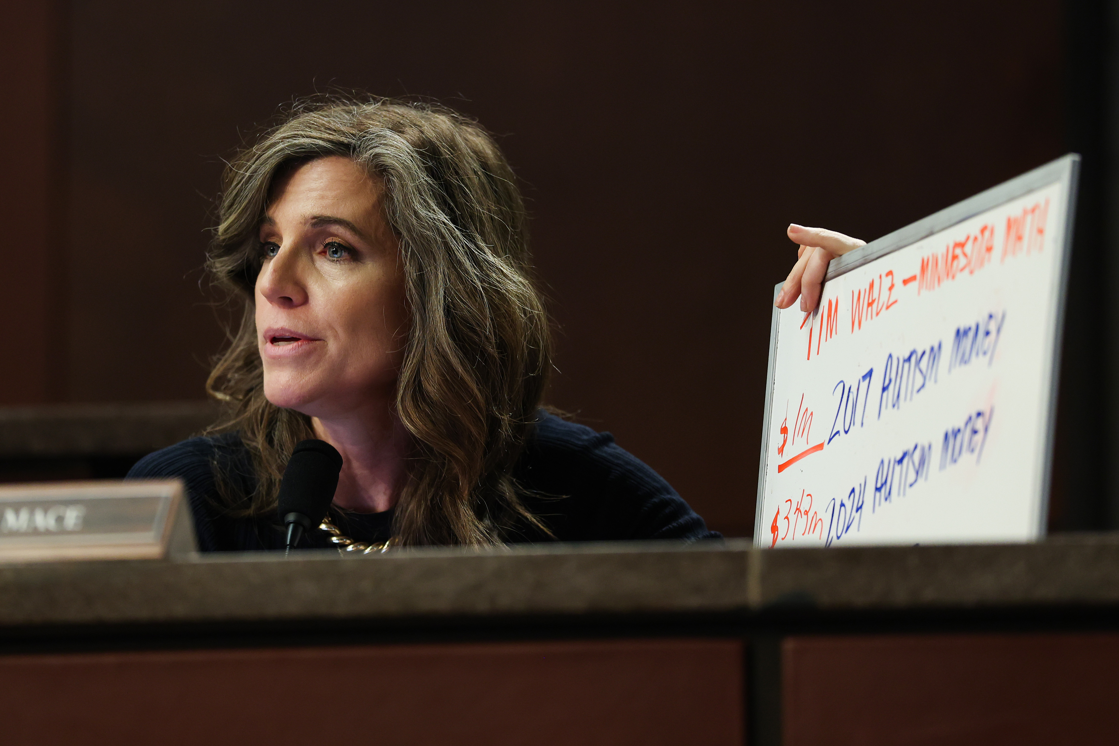 WASHINGTON, DC - MARCH 04: U.S. Rep. Nancy Mace (R-SC) speaks during a House Oversight and Government Reform Committee hearing in the U.S. Capitol Building on March 04, 2026 in Washington, DC. The committee held the hearing to examine the alleged misuse of federal funds intended for Minnesota social services and Medicaid programs. (Photo by Anna Moneymaker/Getty Images)