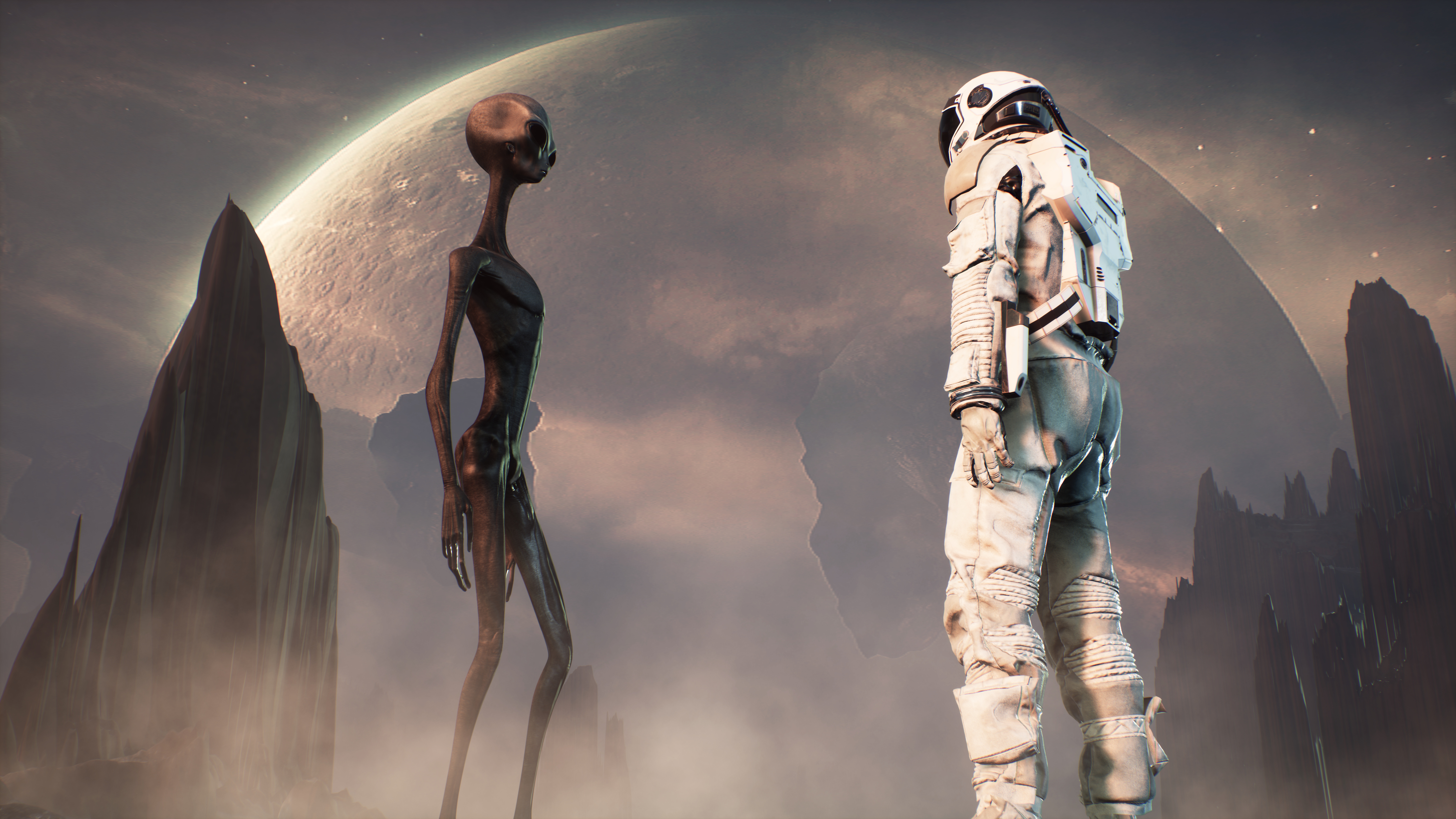 Meeting an alien and an astronaut on a mysterious planet in a distant deep space.