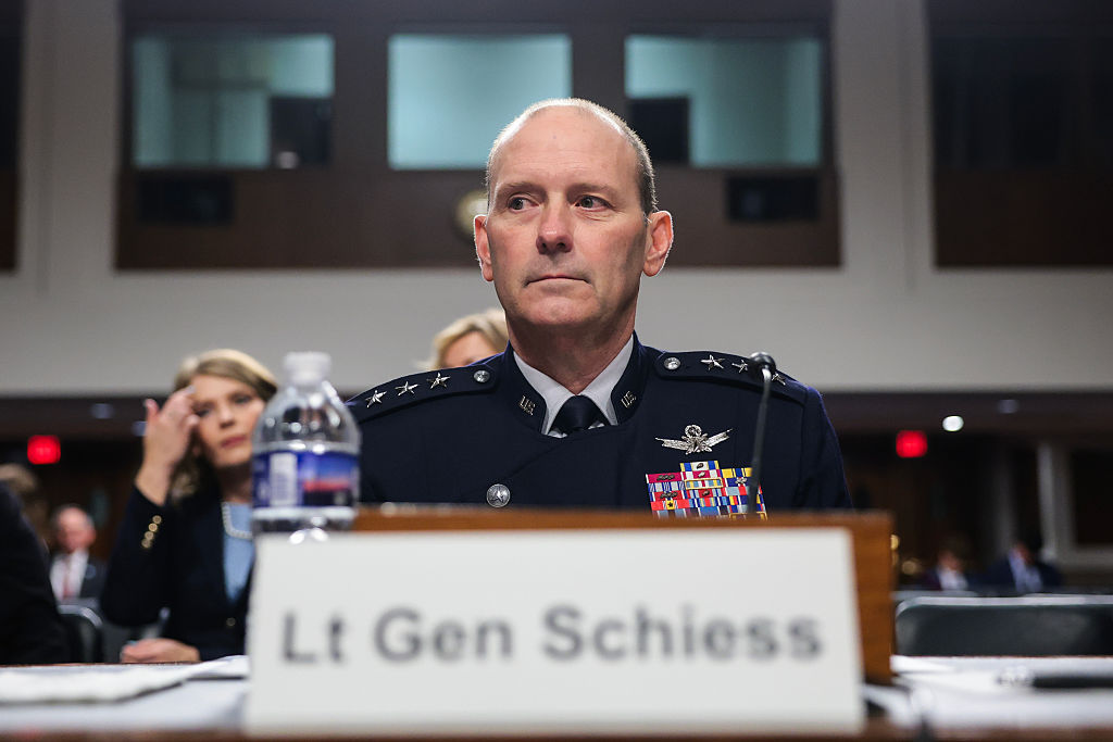 Lt. Gen. Douglas A. Schiess looks on before the start of a Senate Armed Services Committee nomination hearing on Capitol Hill on July 16, 2026, in Washington, DC. (Image Source: Anna Moneymaker/Getty Images)