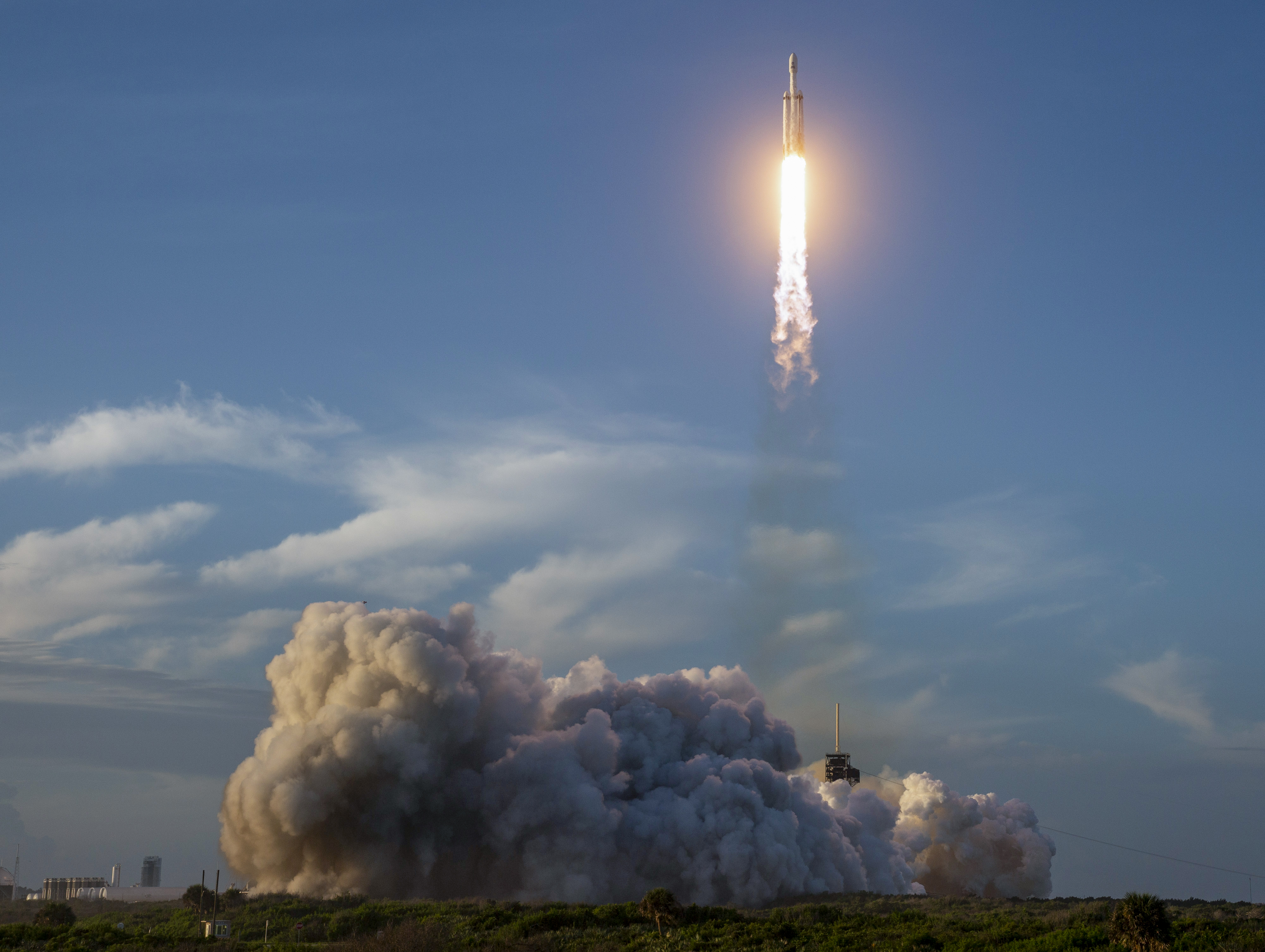 A SpaceX Falcon Heavy rocket launches with NASA’S Nancy Grace Roman Space Telescope onboard from Launch Complex 39A, Sunday, Aug. 30, 2026, at NASA’s Kennedy Space Center in Florida. Roman will investigate dark energy and dark matter, conduct a statistical census of planetary systems, and enable a broad range of additional astrophysics research. Launch occurred at 7:26 a.m. EDT. Photo Credit (NASA/Joel Kowsky)