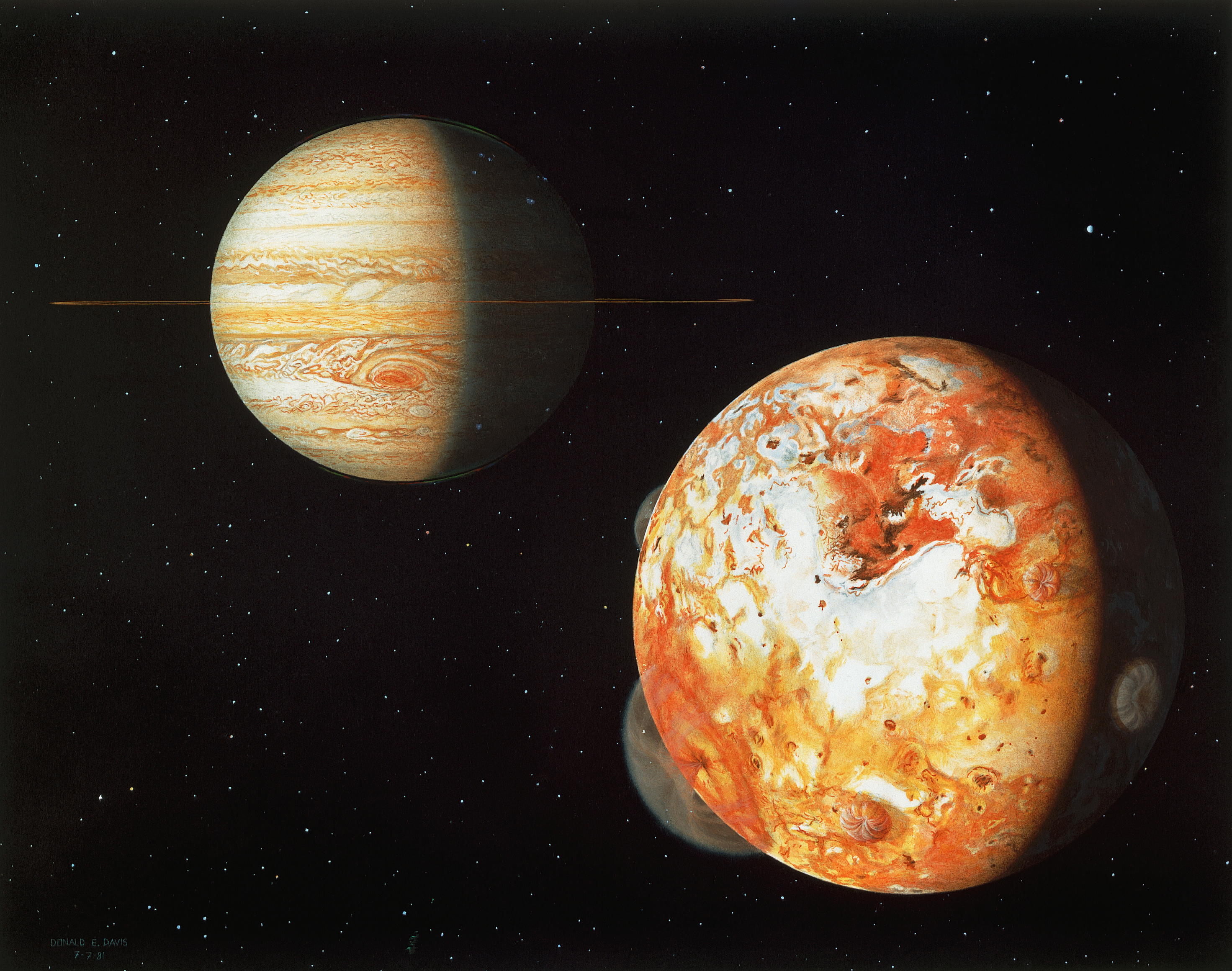 Paintings of the planet Jupiter and its largest moon, Io. (Photo by © CORBIS/Corbis via Getty Images)