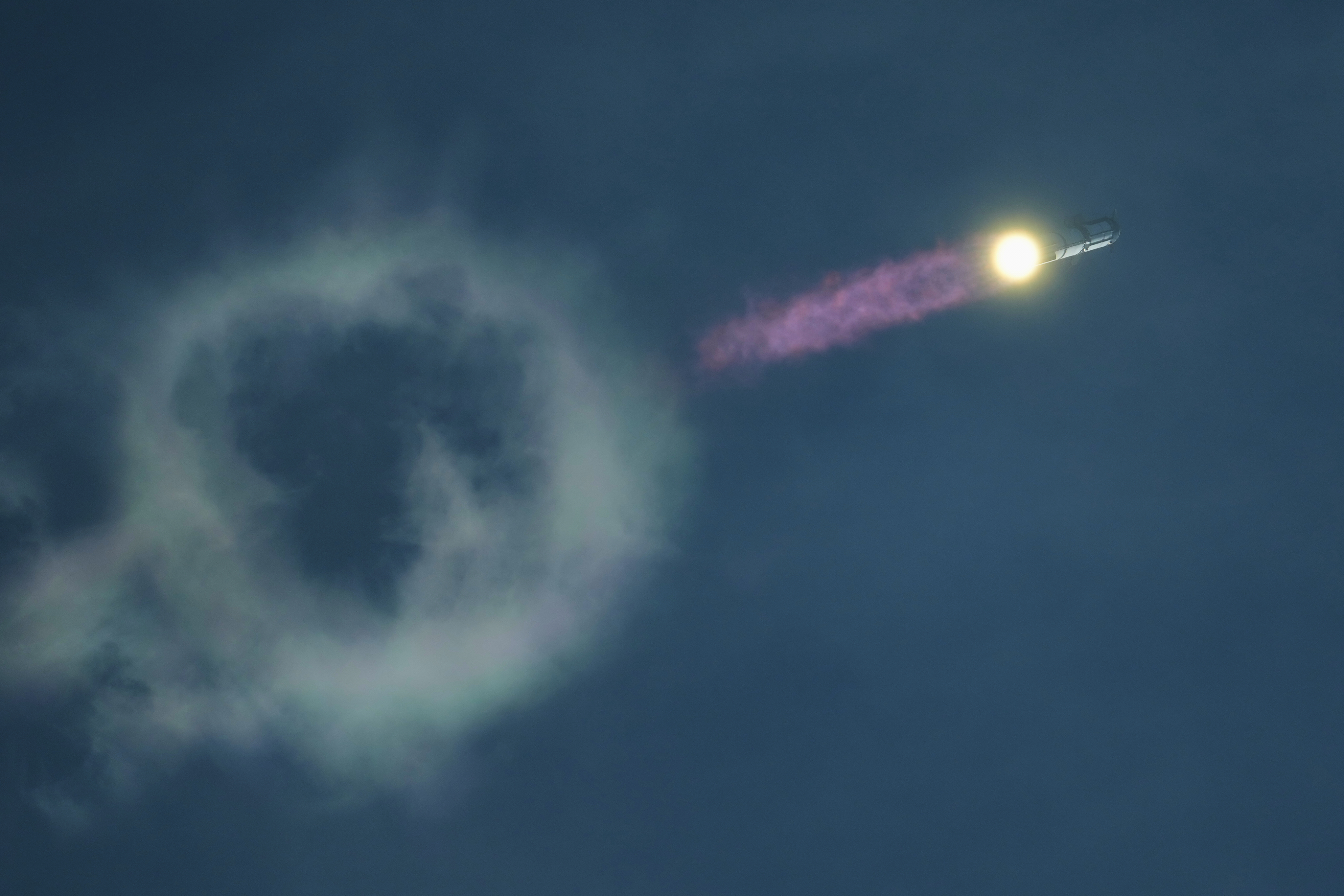 Starship Flight 14 ascends from Starbase, Texas, Monday, Sept. 28, 2026. (AP Photo/Eric Gay)