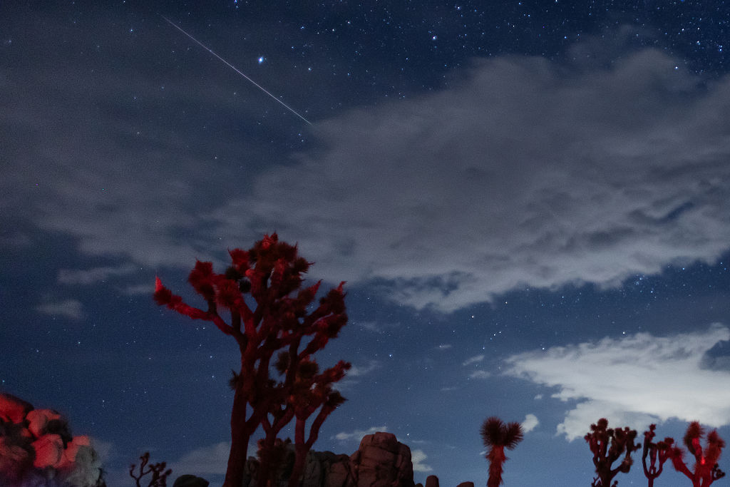 Perseid Meteor Shower captured over Joshua Tree National Park on August 12, 2026 in Joshua Tree, California. (Image Source: Apu Gomes/Getty Images)