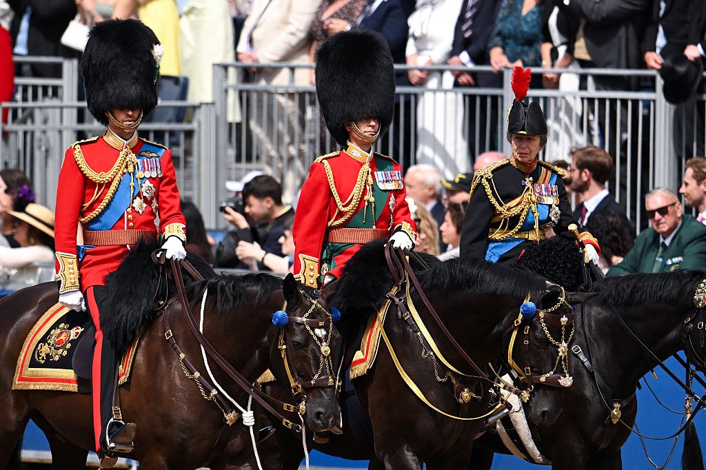 Prince William, Prince of Wales, Prince Edward, Duke of Edinburgh and Princess Anne, Princess Royal during Trooping The Colour.