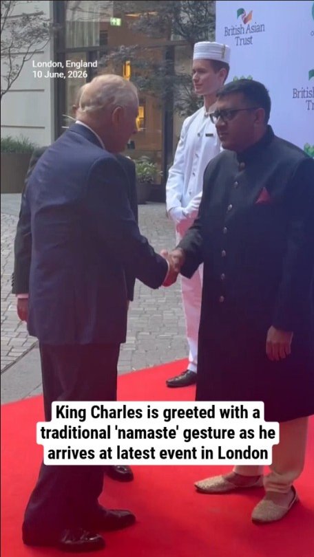 King Charles is greeted with a traditional 'namaste' gesture as he arrives at latest event in London