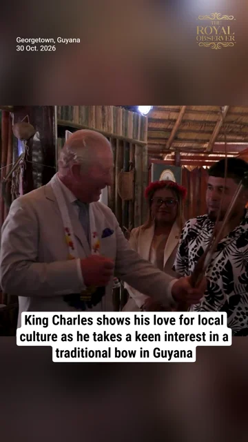 King Charles shows his love for local culture as he takes a keen interest in a traditional bow in Guyana