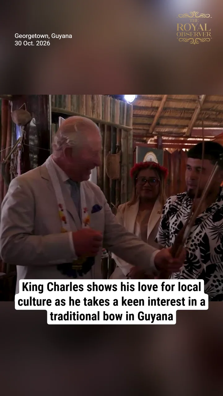 King Charles shows his love for local culture as he takes a keen interest in a traditional bow in Guyana