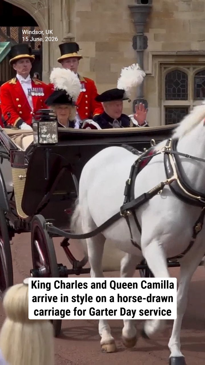 King Charles and Queen Camilla arrive in style on a horse-drawn carriage for Garter Day service