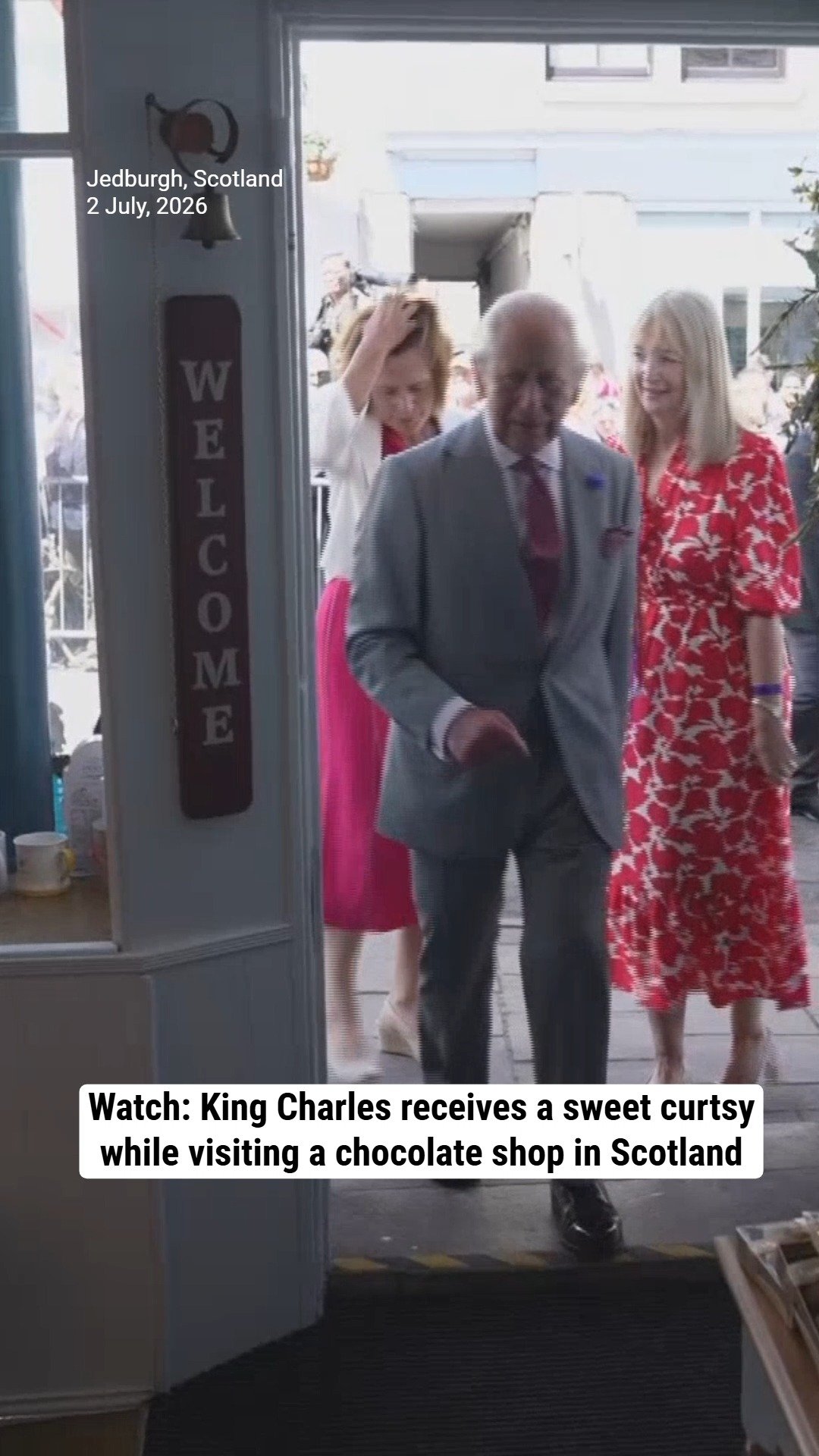 Watch: King Charles receives a sweet curtsy while visiting a chocolate shop in Scotland