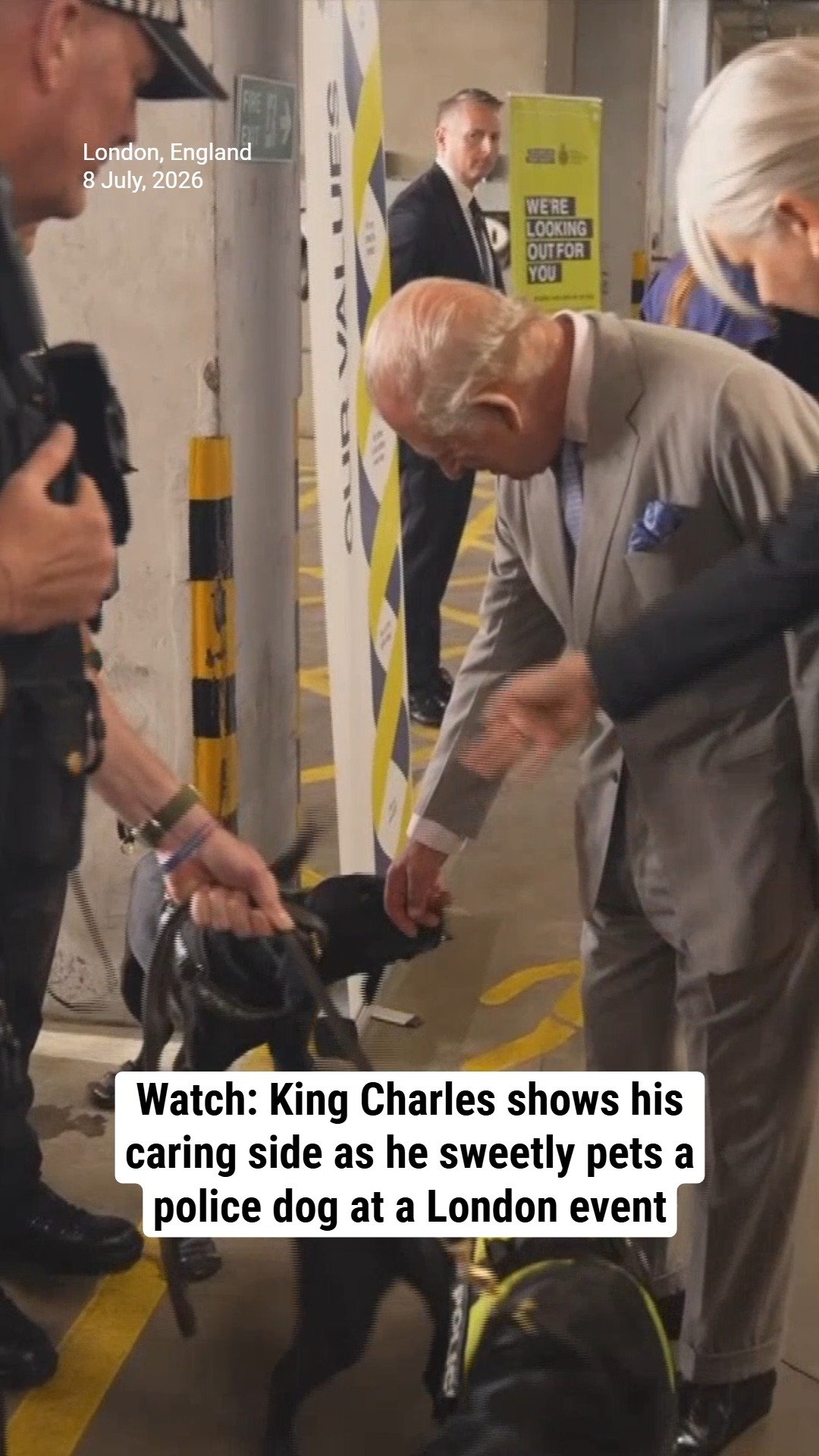 Watch: King Charles shows his caring side as he sweetly pets a police dog at a London event