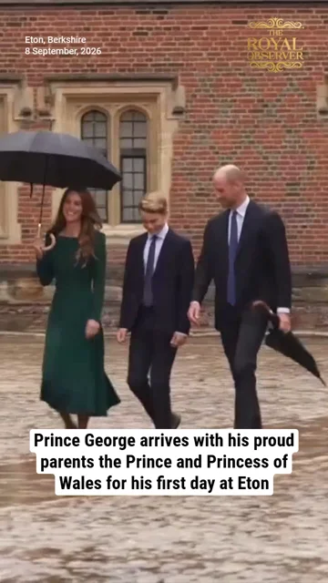 Prince George arrives with his proud parents the Prince and Princess of Wales for his first day at Eton
