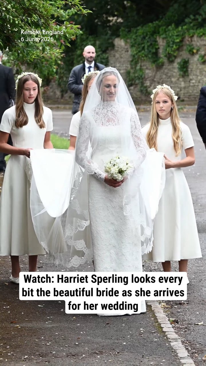 Watch: Harriet Sperling looks every bit the beautiful bride as she arrives for her wedding