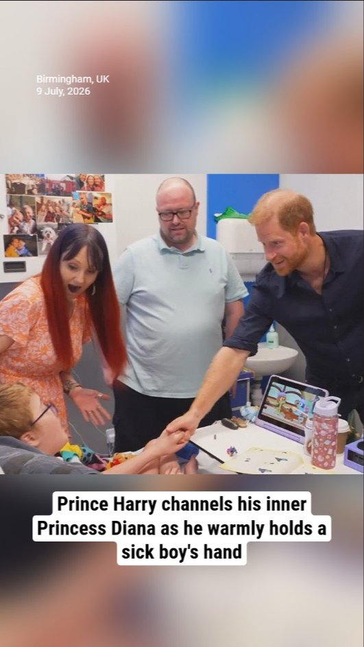 Prince Harry channels his inner Princess Diana as he warmly holds a sick boy's hand