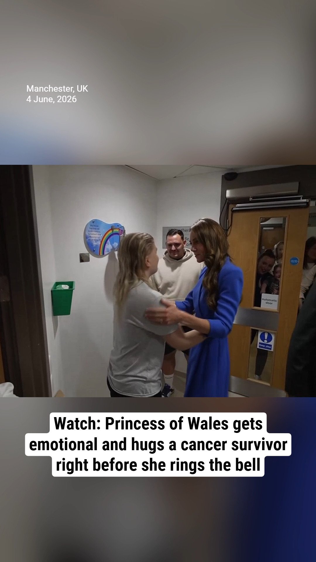 Watch: Princess of Wales gets emotional and hugs a cancer survivor right before she rings the bell