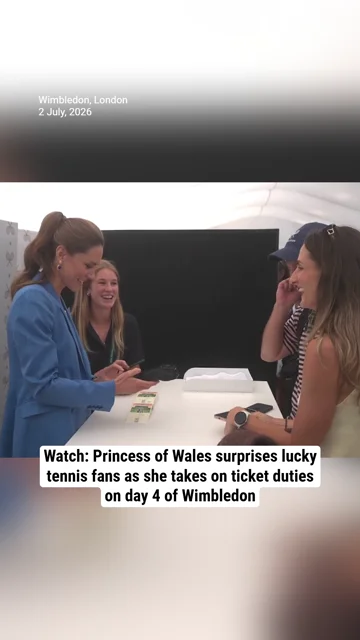 Watch: Princess of Wales surprises lucky tennis fans as she takes on ticket duties on day 4 of Wimbledon