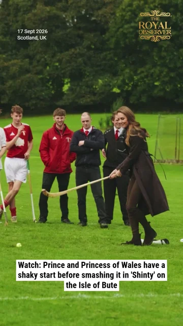 Watch: Prince and Princess of Wales have a shaky start before smashing it in 'Shinty' on the Isle of Bute