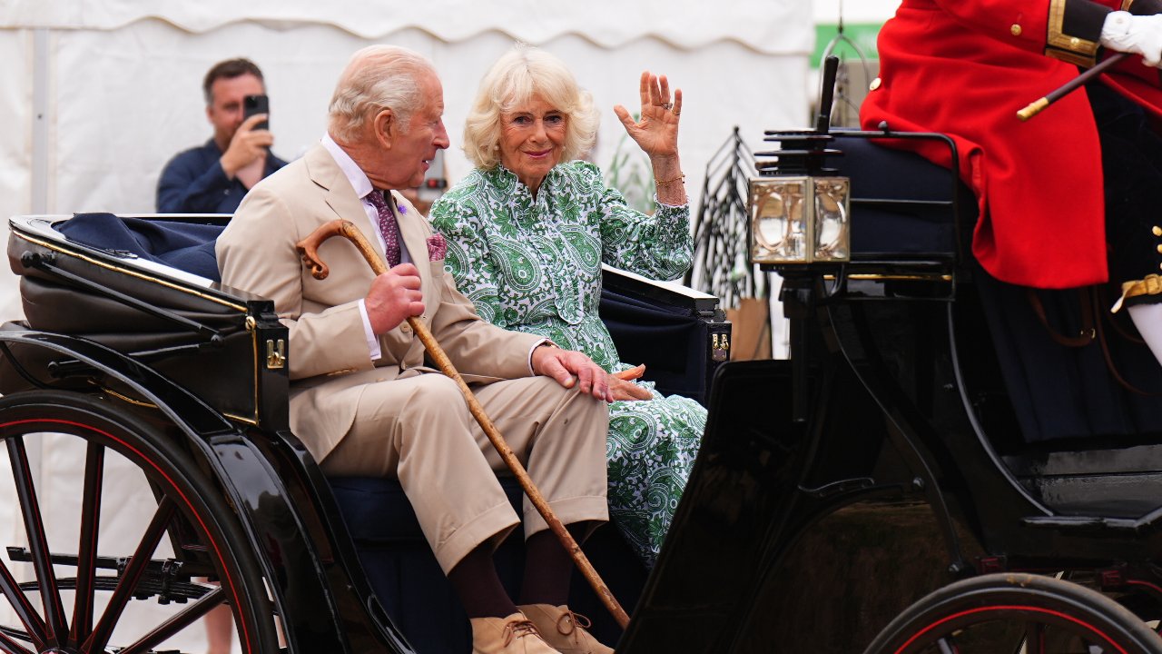King Charles and Queen Camilla arrive in style at Sandringham Flower Show