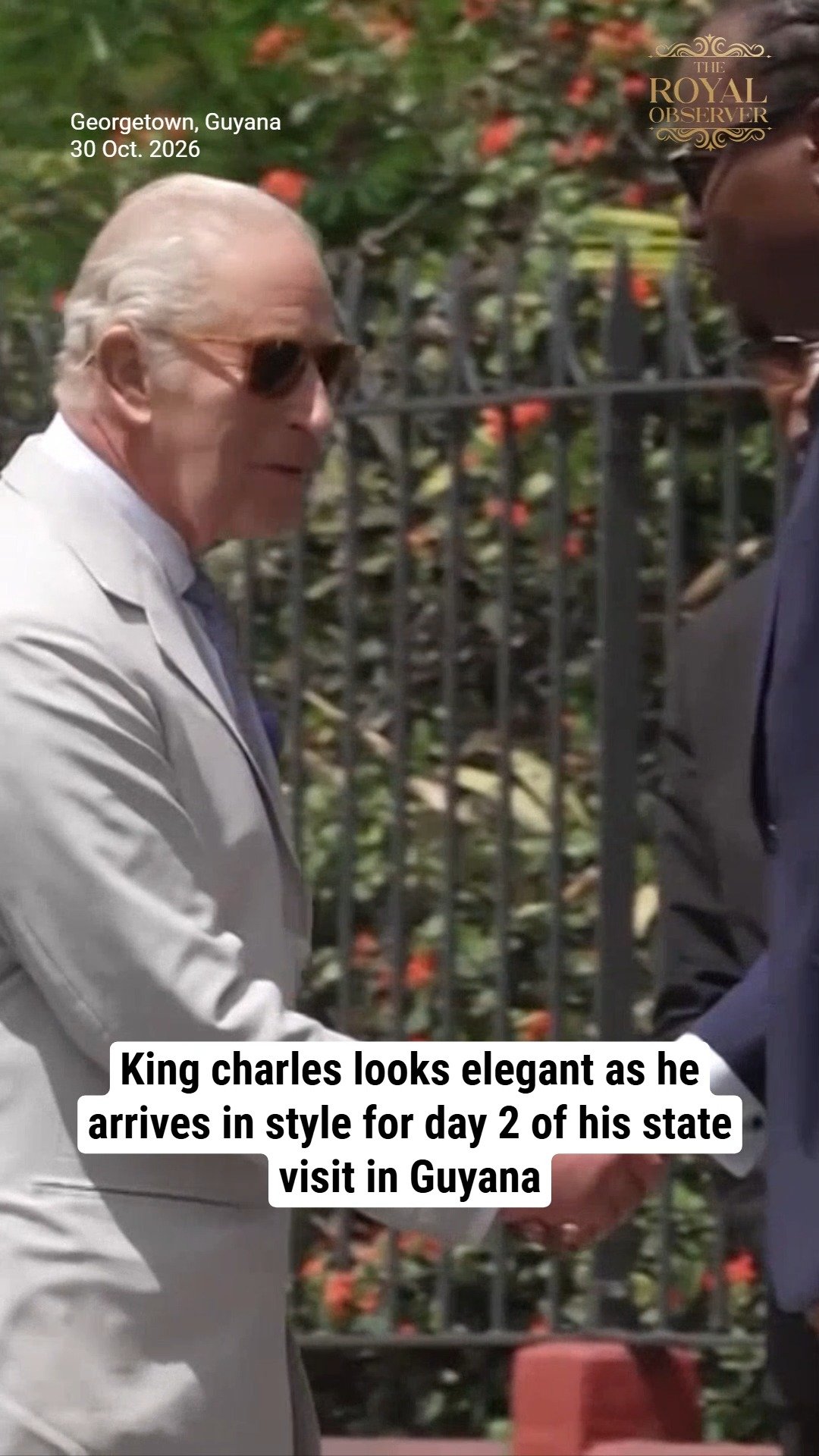 King charles looks elegant as he arrives in style for day 2 of his state visit in Guyana