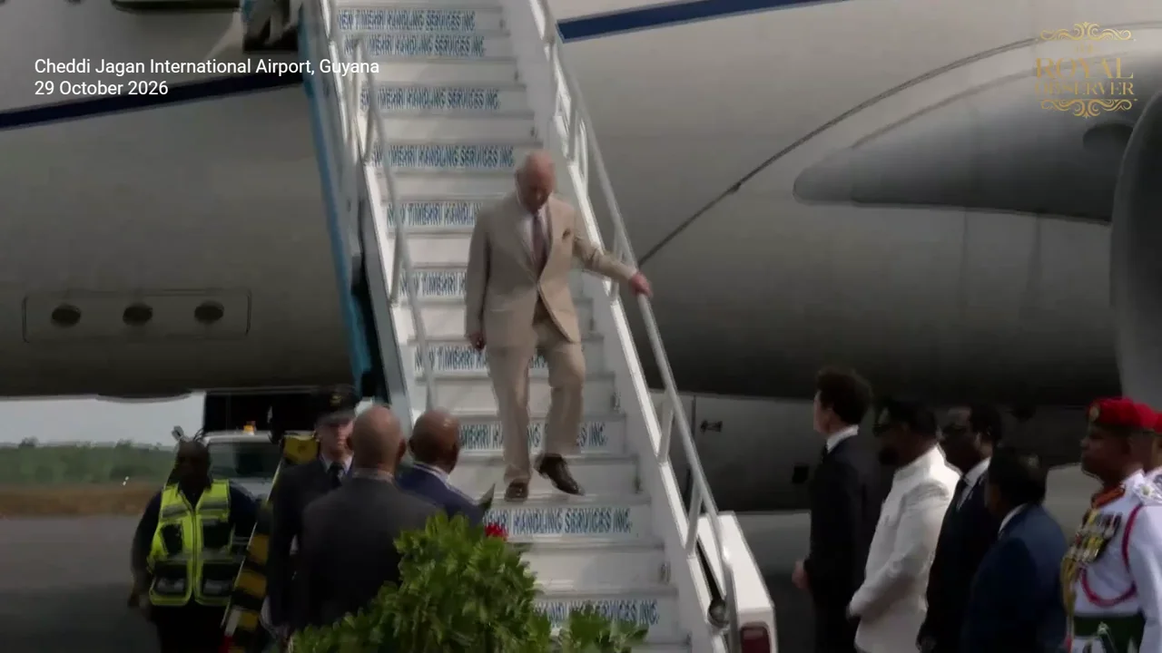 King Charles Receives a Guard of Honour as He Arrives in Guyana for His State Visit