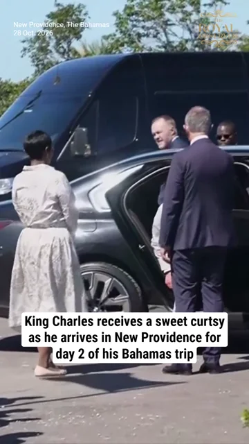 King Charles receives a sweet curtsy as he arrives in New Providence for day 2 of his Bahamas trip